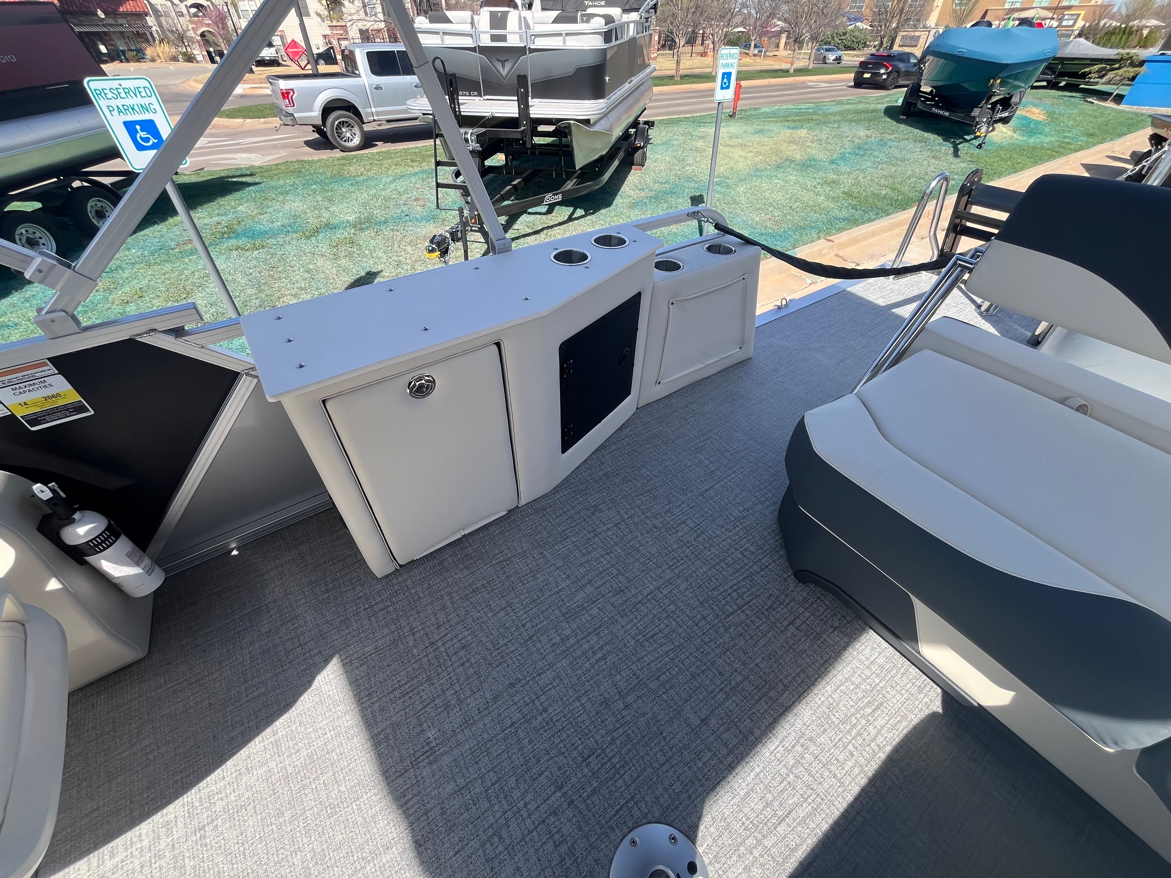 Interior of 2026 Tahoe 2385 LTZ Cruise Rear Bench boat.