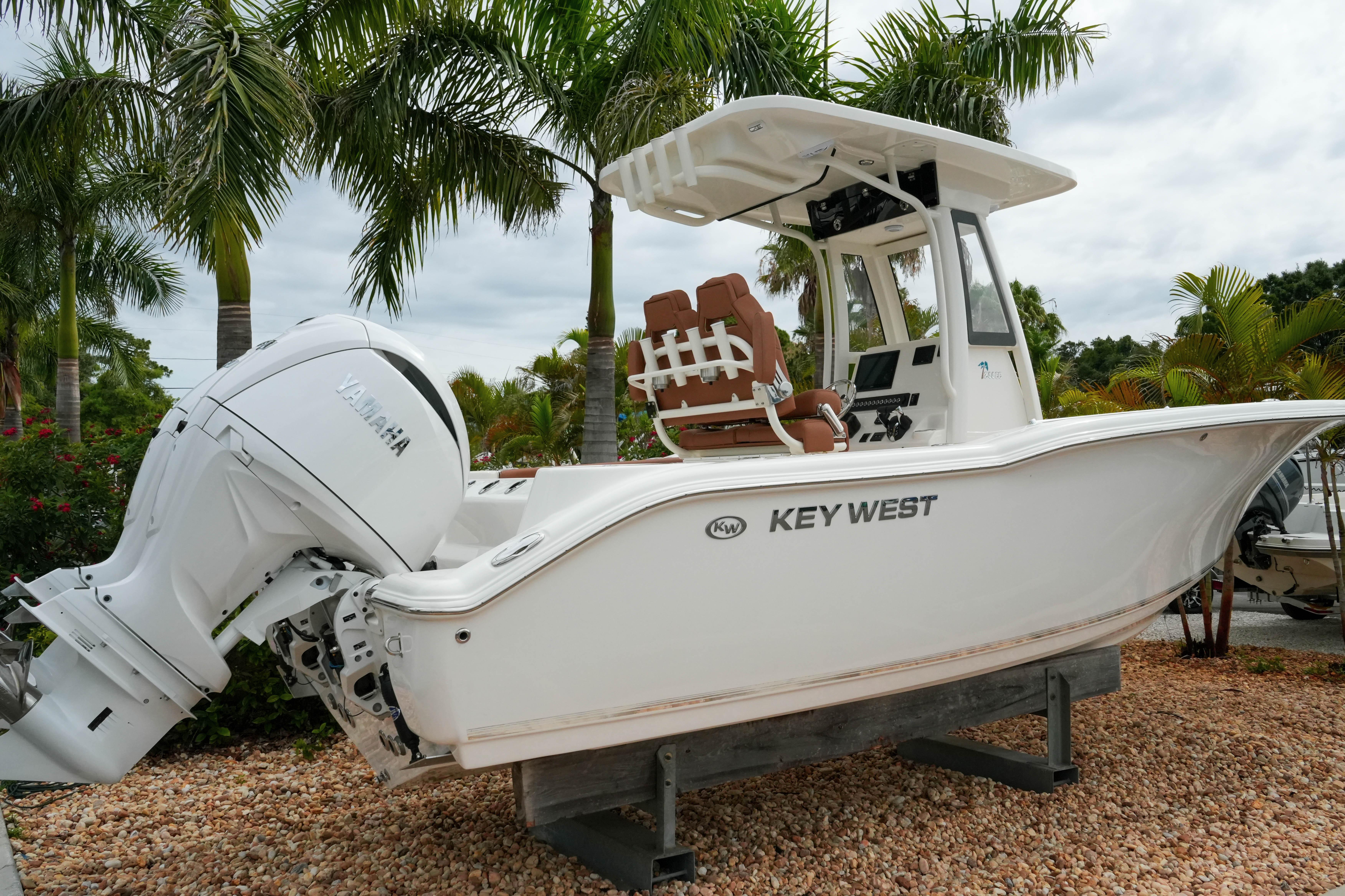 2026 Key West 244 Center Console boat with Yamaha engine, displayed outdoors.