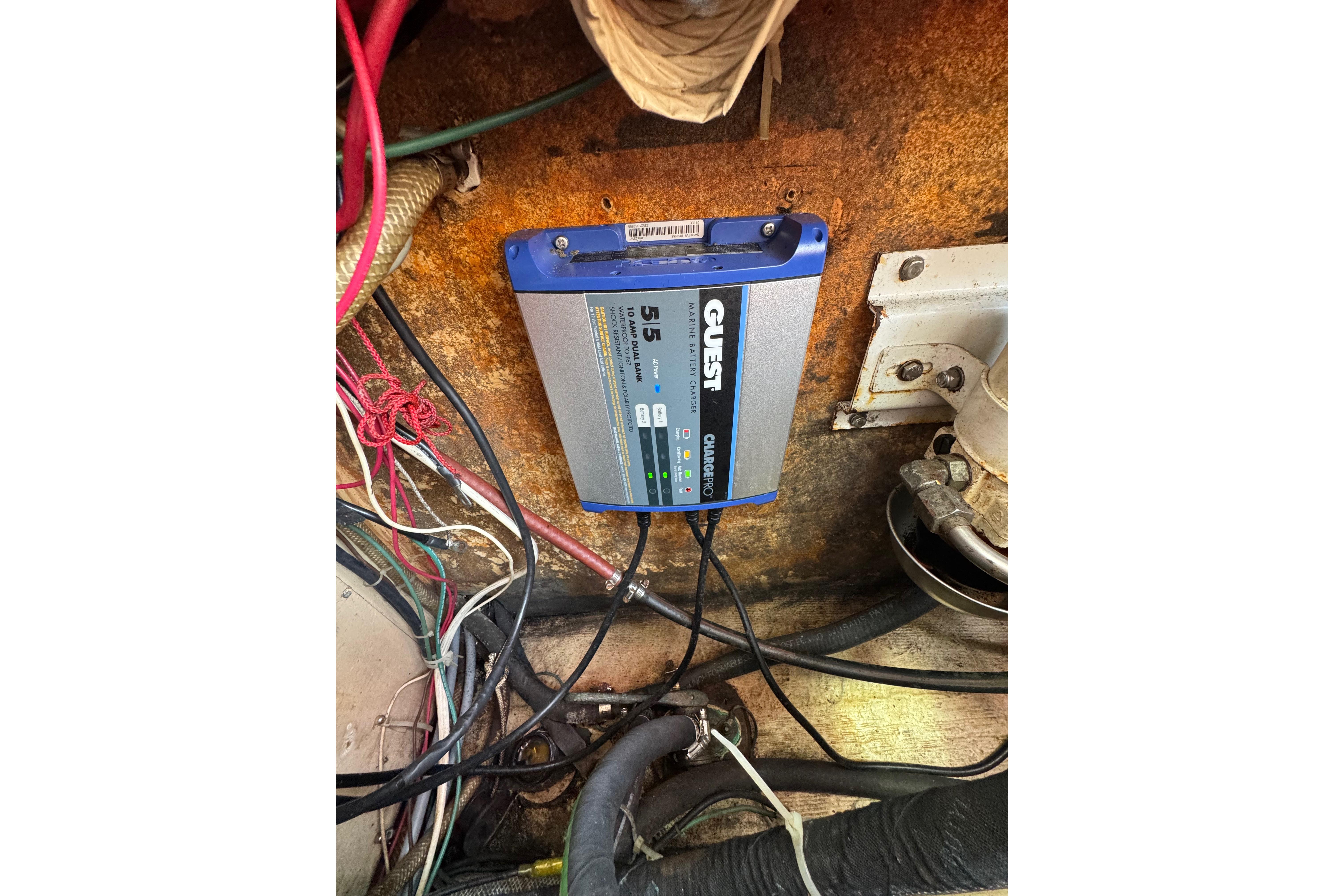 Battery charger installation in 1989 Cape Dory 30 Motorsailer engine compartment.