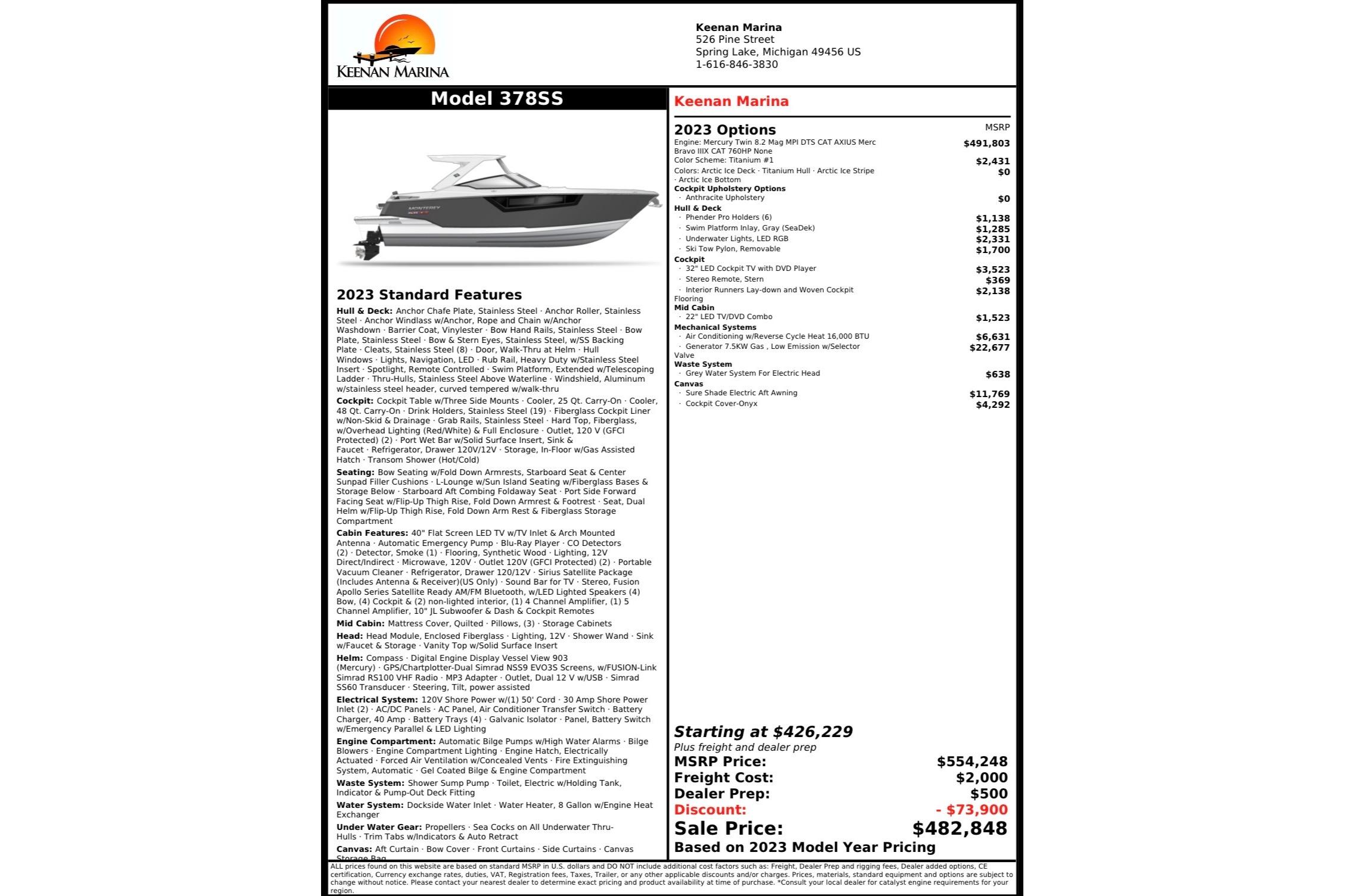 2023 Monterey 378SS Super Sport boat features, pricing, and options at Keenan Marina.