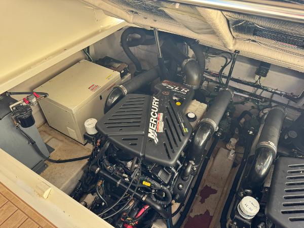 Engine room of a 2004 Sea Ray 390 Sundancer with Mercury engine.