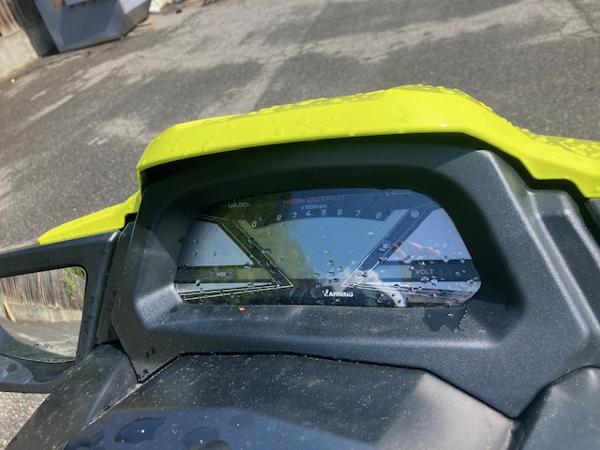 Dashboard of a 2020 Yamaha WaveRunner VX Cruiser HO with water droplets.