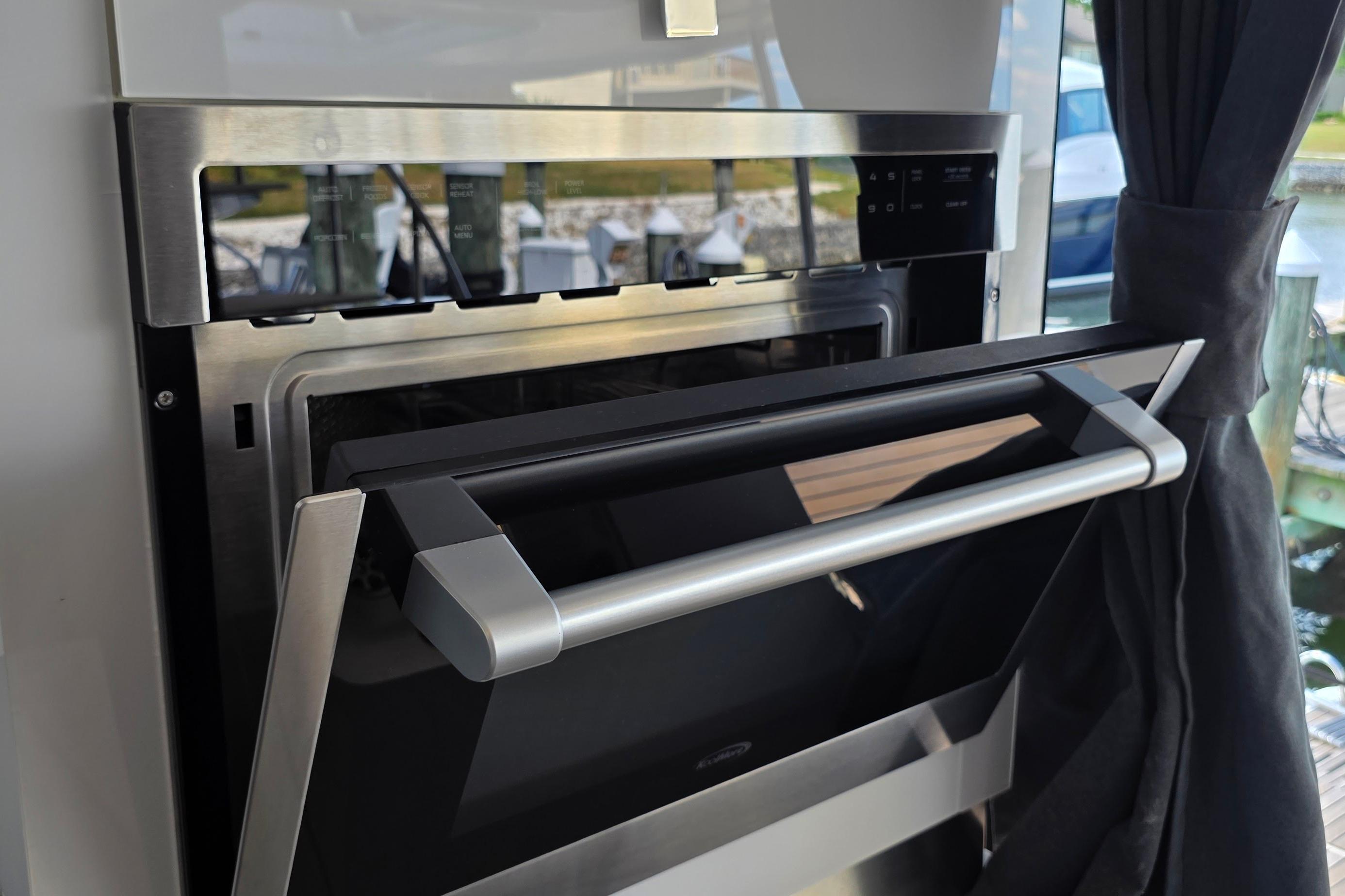 Modern kitchen appliance on 2018 Fountaine Pajot Motor Yacht 44, featuring sleek stainless steel design.