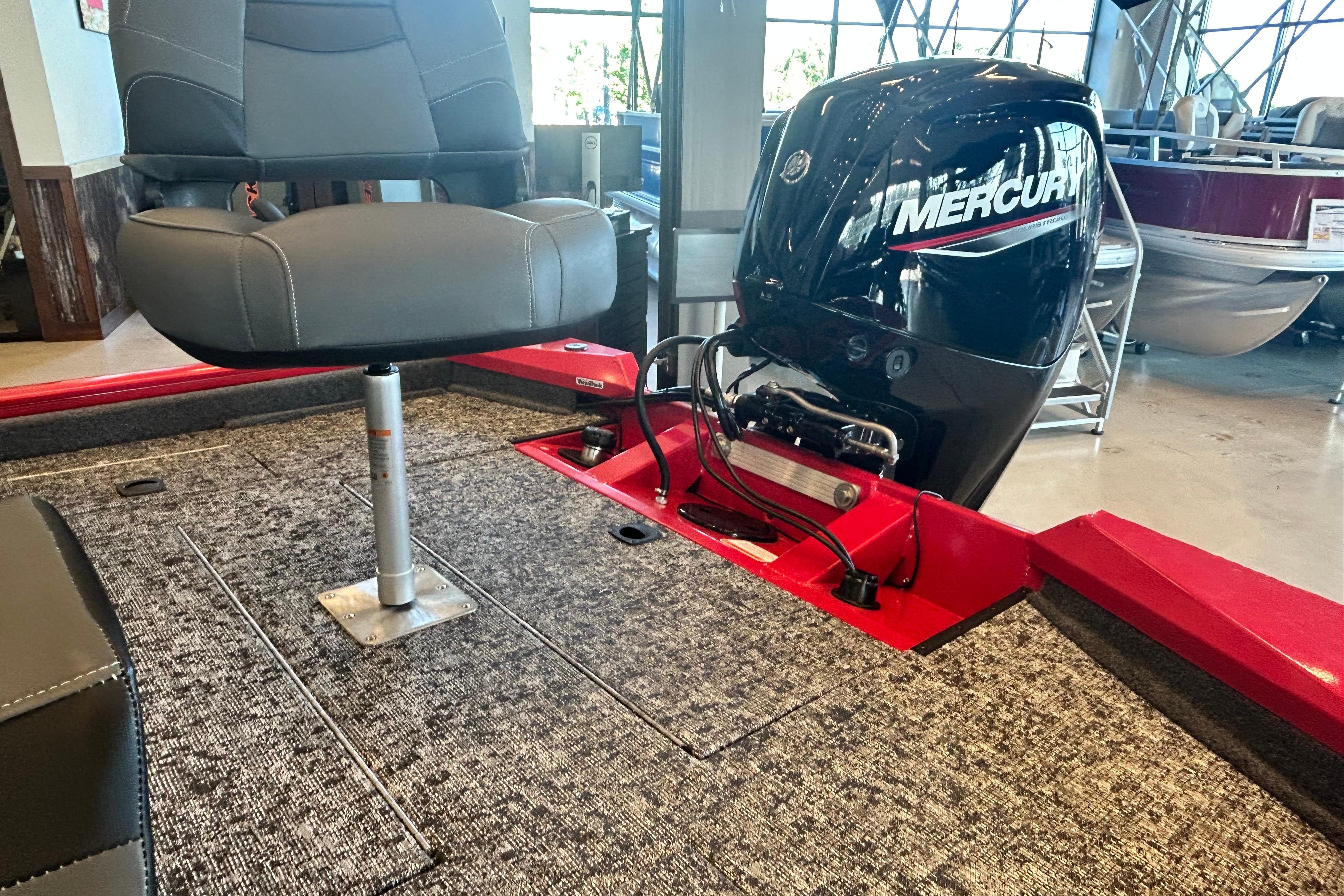 2026 Tracker Pro Team 175 boat interior with Mercury engine and seating.