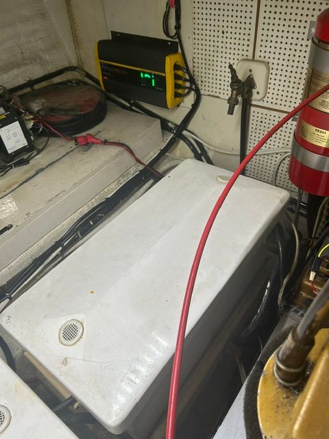 Engine room of a 1980 Grand Banks 32 Sedan.