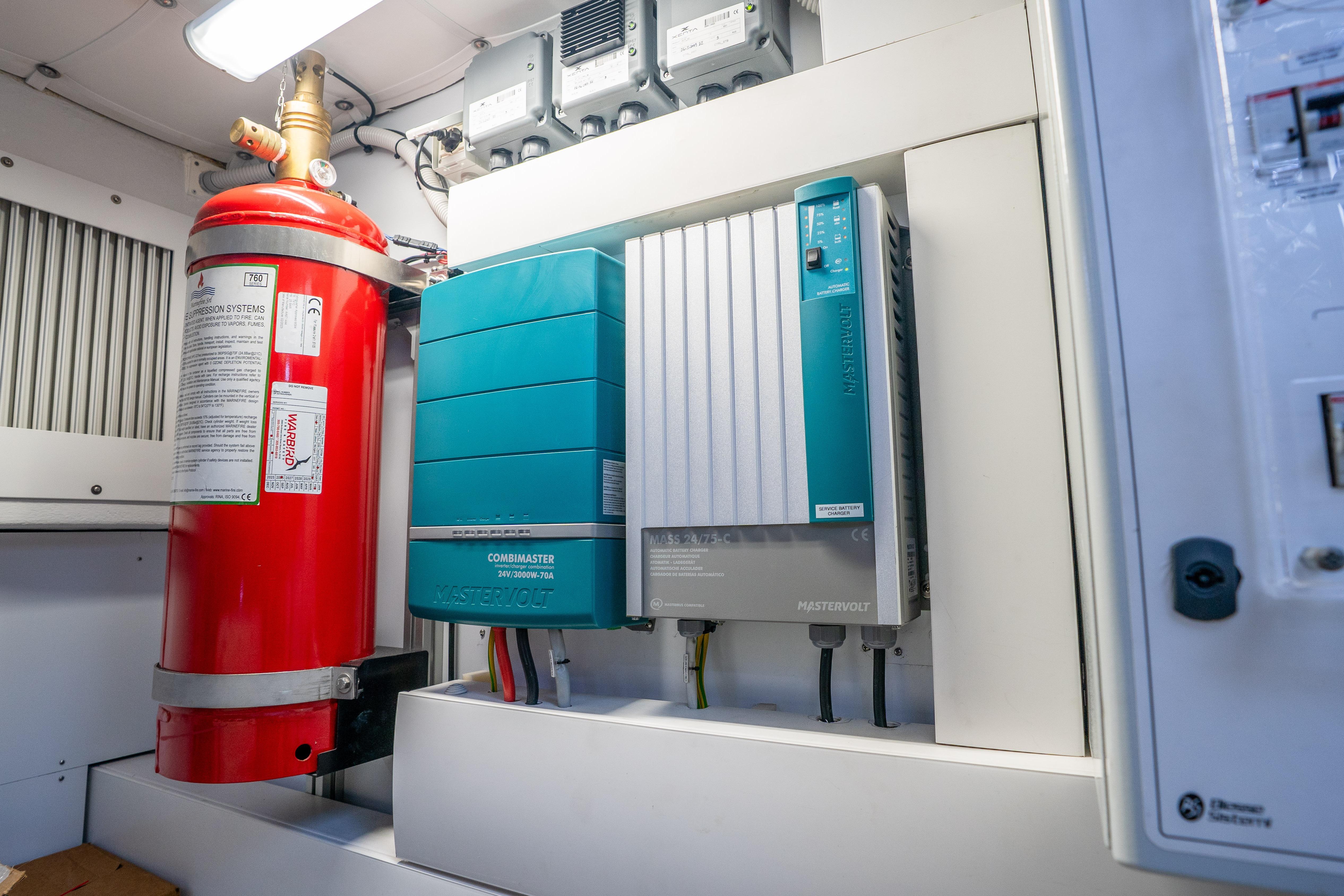 Electrical system and fire suppression equipment in 2024 Pershing 7X yacht.