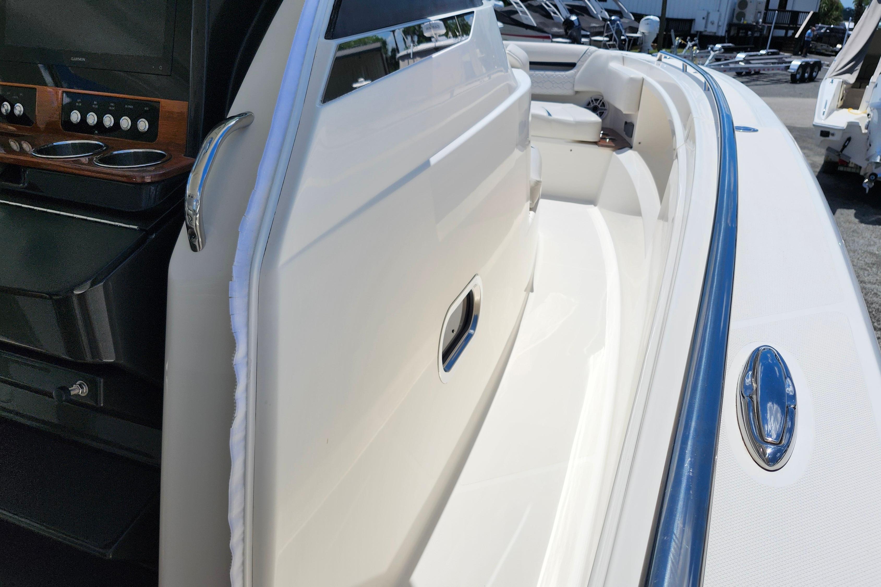 2022 Tiara Yachts 38 LS boat interior with sleek design and modern controls.