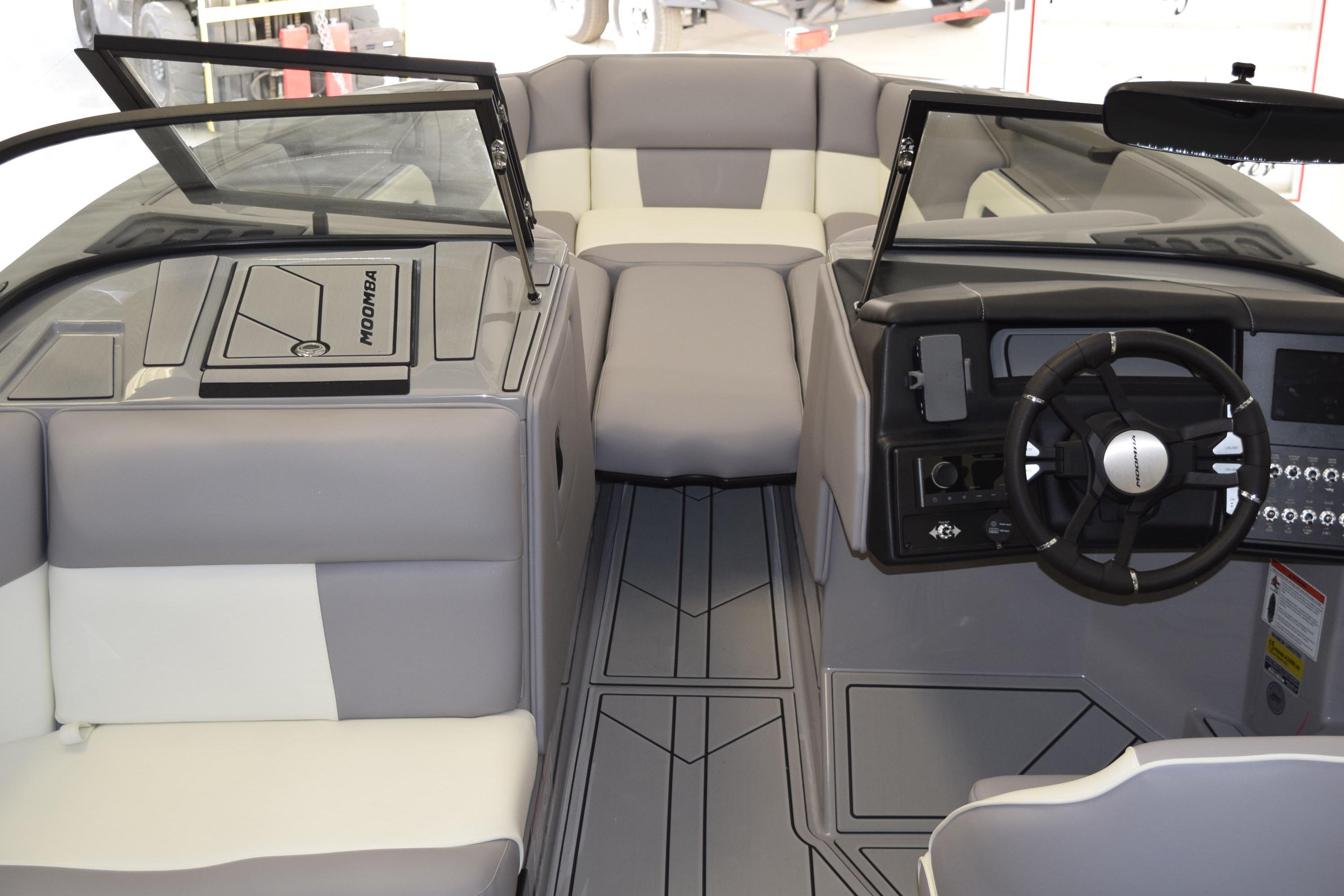2026 Moomba Craz boat interior with modern dashboard and seating design.