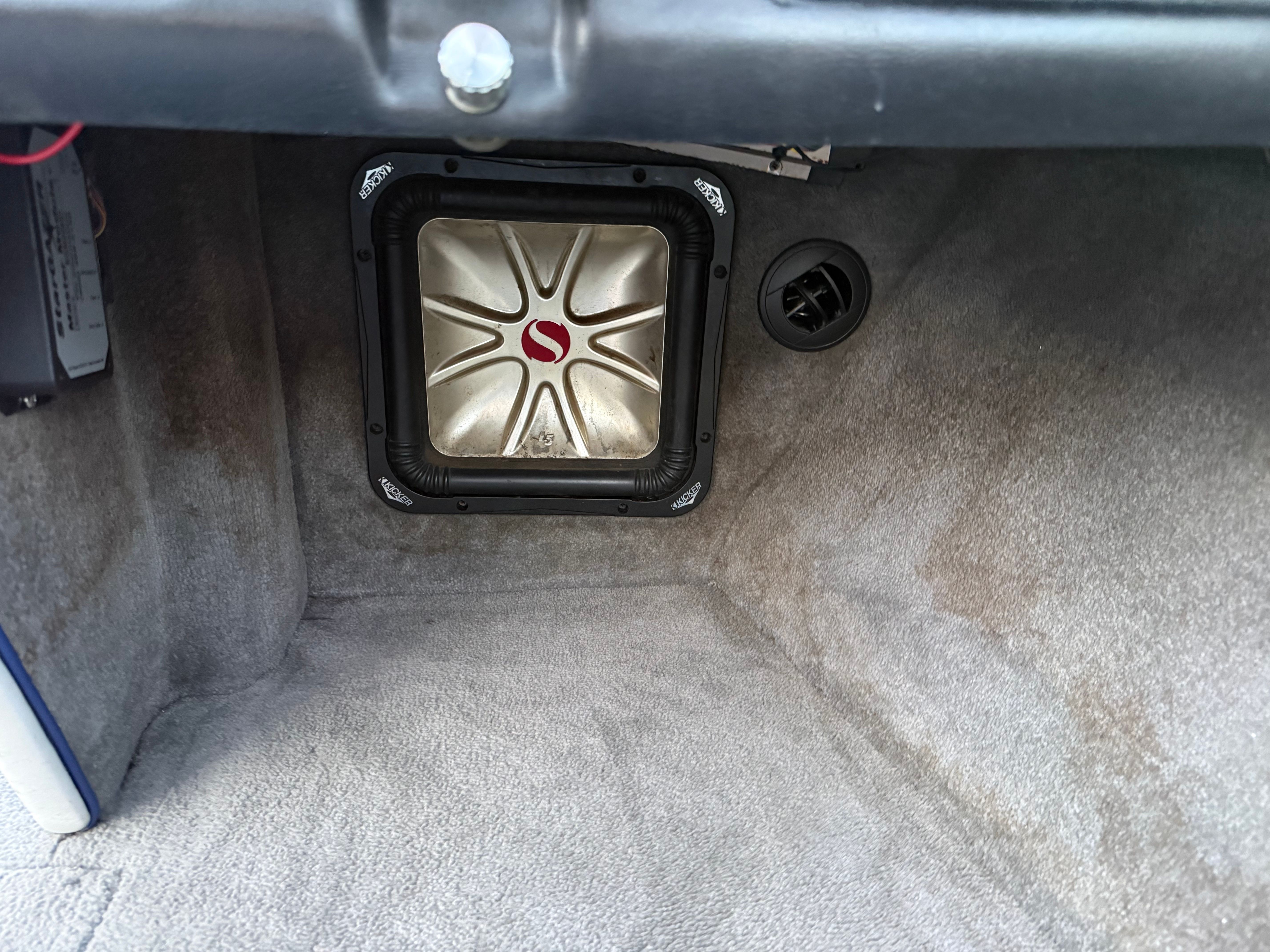 Subwoofer in the trunk of a 2004 MB Sports 220.