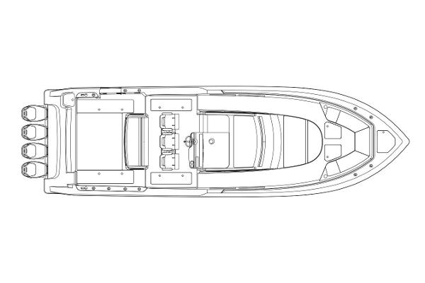 Manufacturer Provided Image: Top view line drawing of 2020 Boston Whaler 420 Outrage boat.