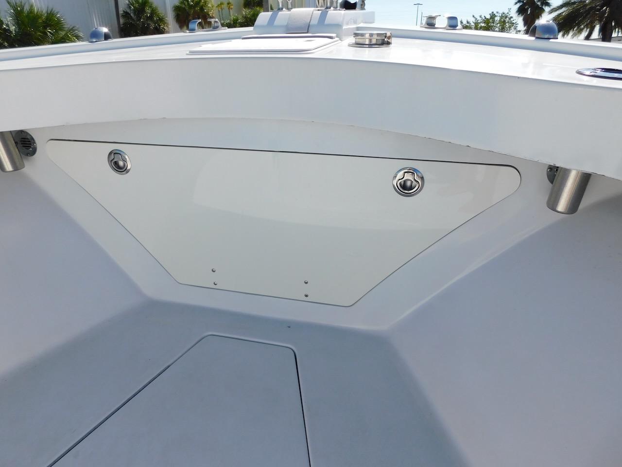 2004 Mirage 32 boat interior, front storage compartment.