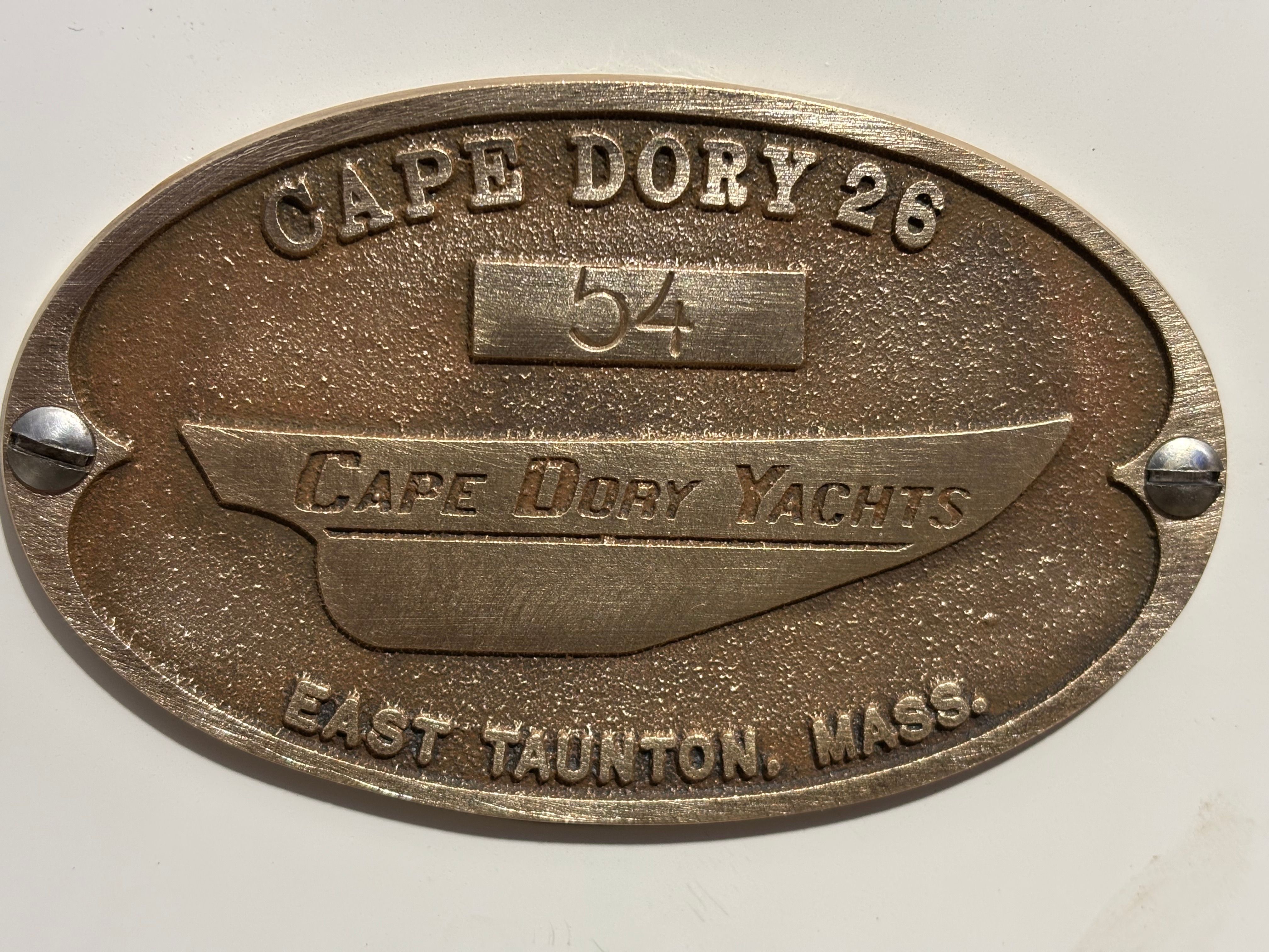 Metal plaque of Cape Dory 26 yacht, year 1986.