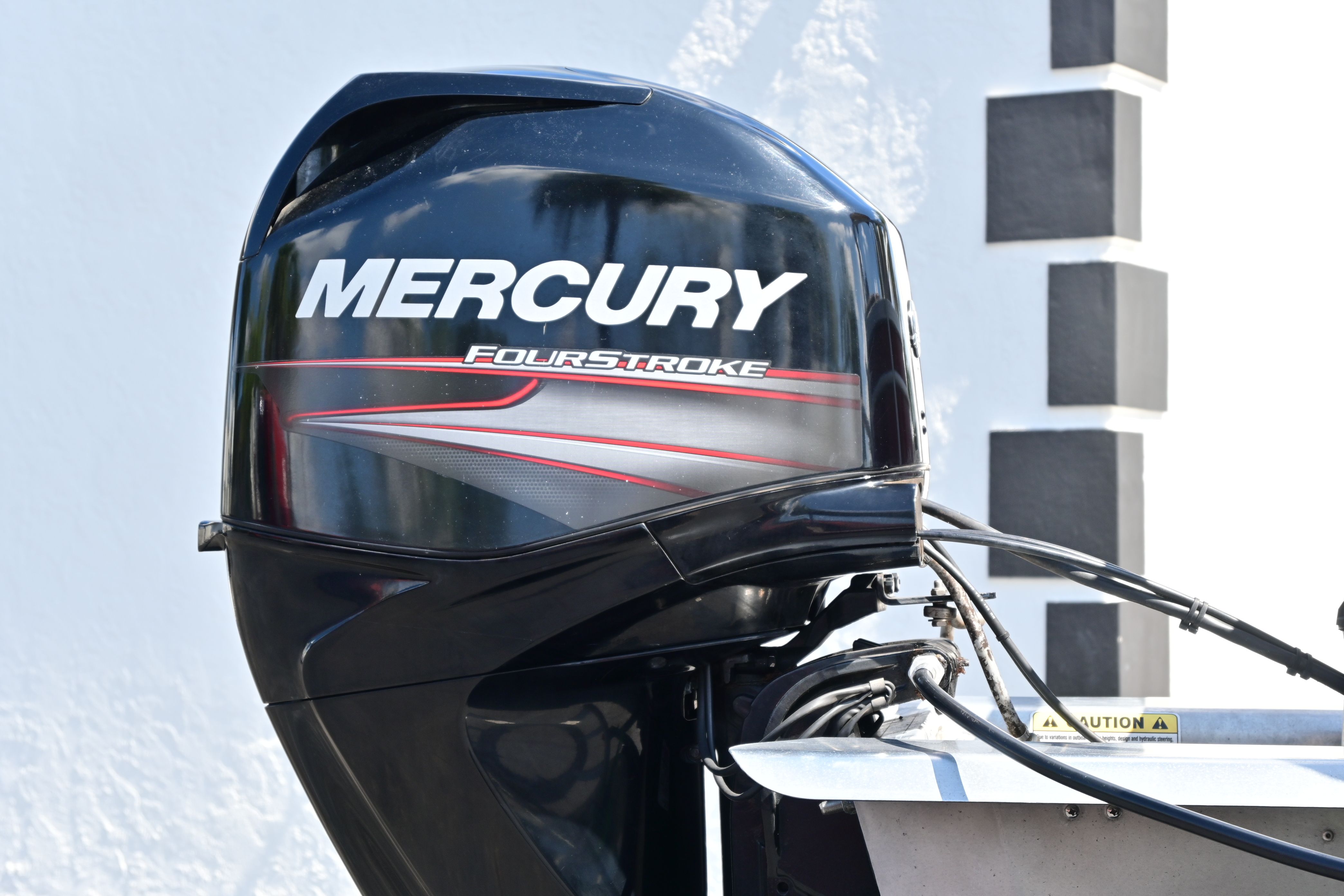 Mercury FourStroke outboard motor on a 2019 Sun Tracker FISHI boat.