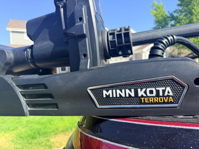 Close-up of a Minn Kota Terrova trolling motor on a Ranger 621FS Pro boat.