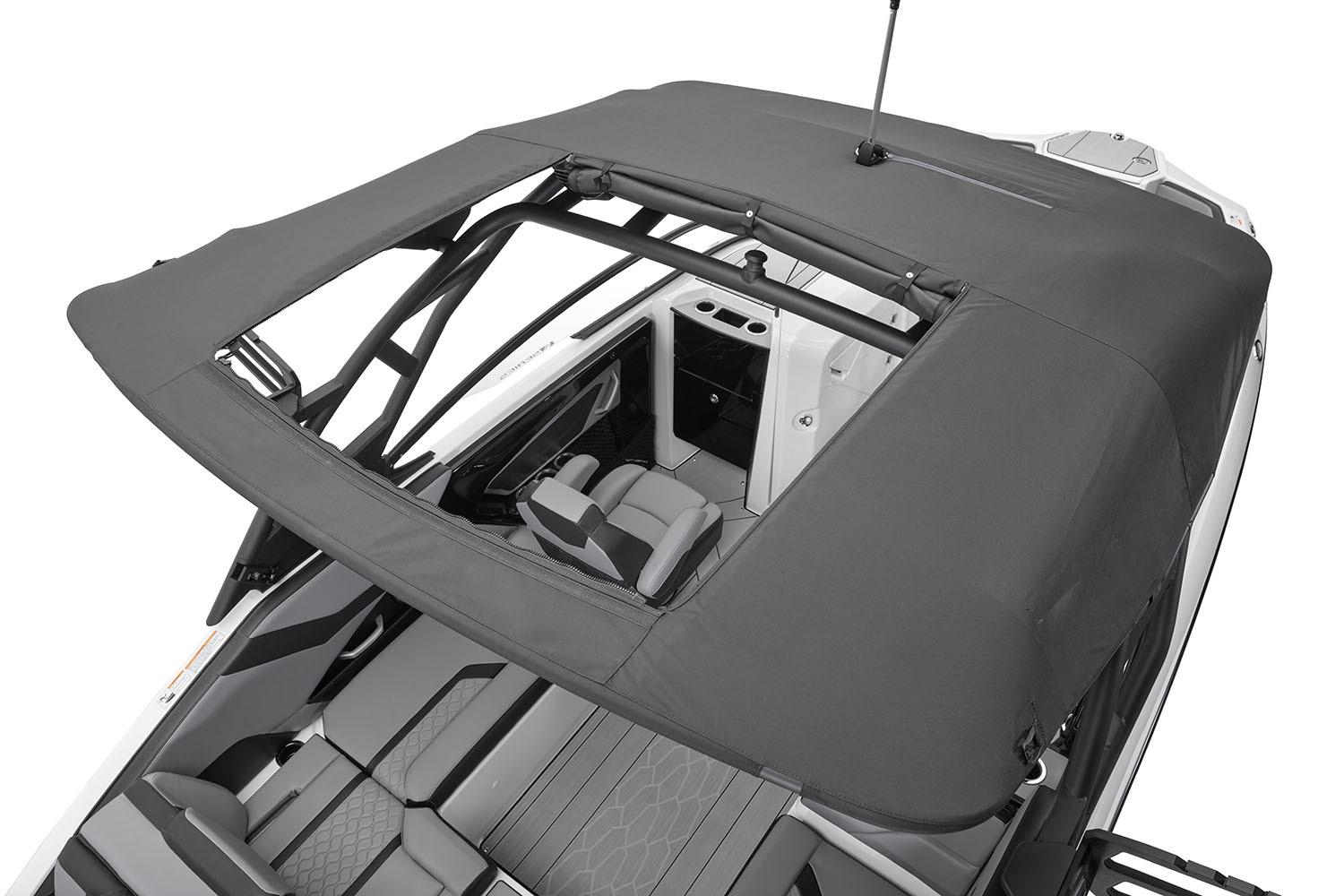 Manufacturer Provided Image: 2026 Yamaha Boats 255XE with canopy, showcasing interior seating and design.