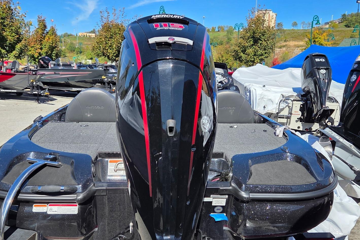2026 Nitro Z17 boat with Mercury 115 engine, displayed outdoors.
