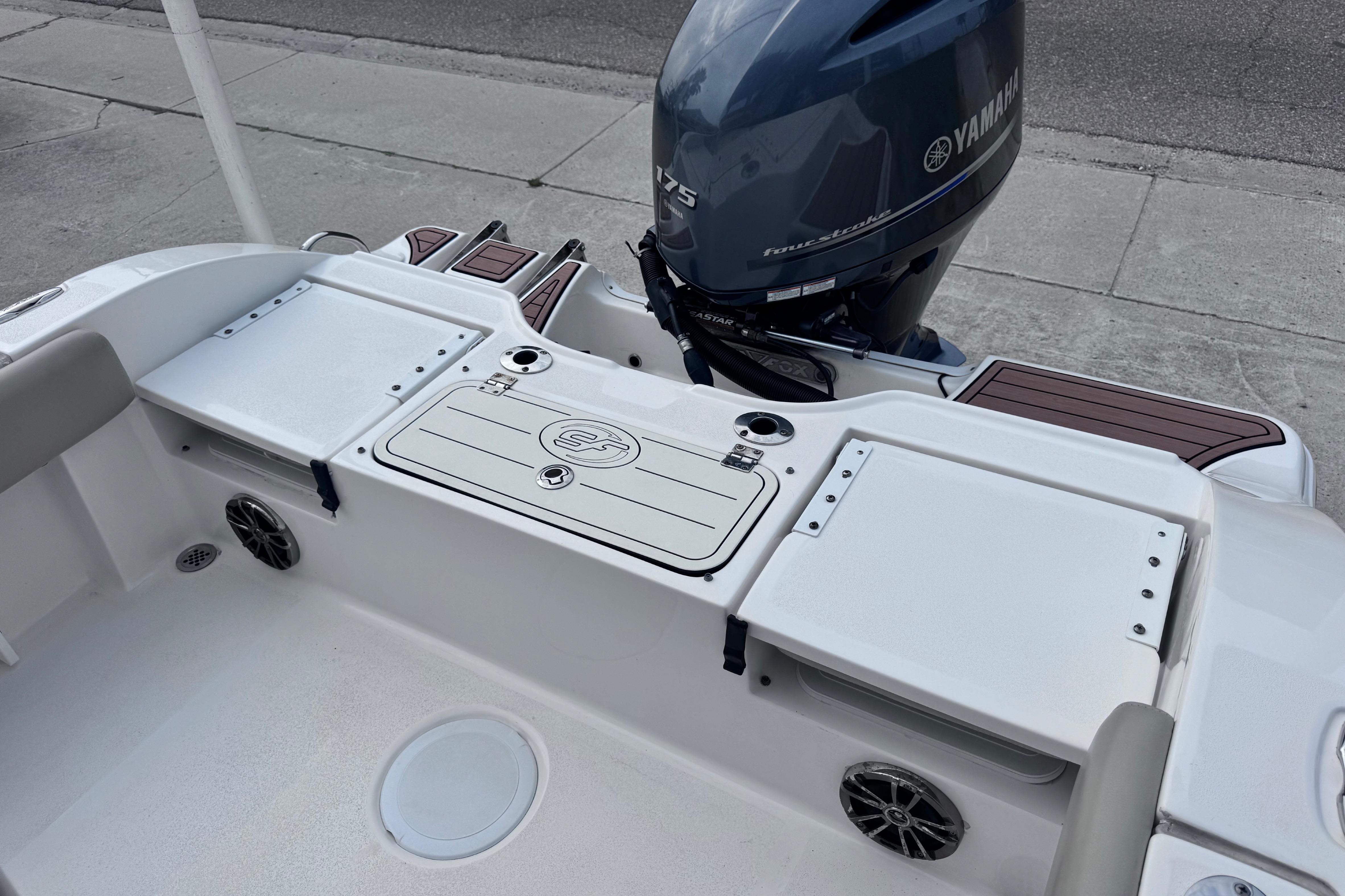 2018 Sea Fox 206 Commander boat with Yamaha outboard motor, featuring spacious deck layout.