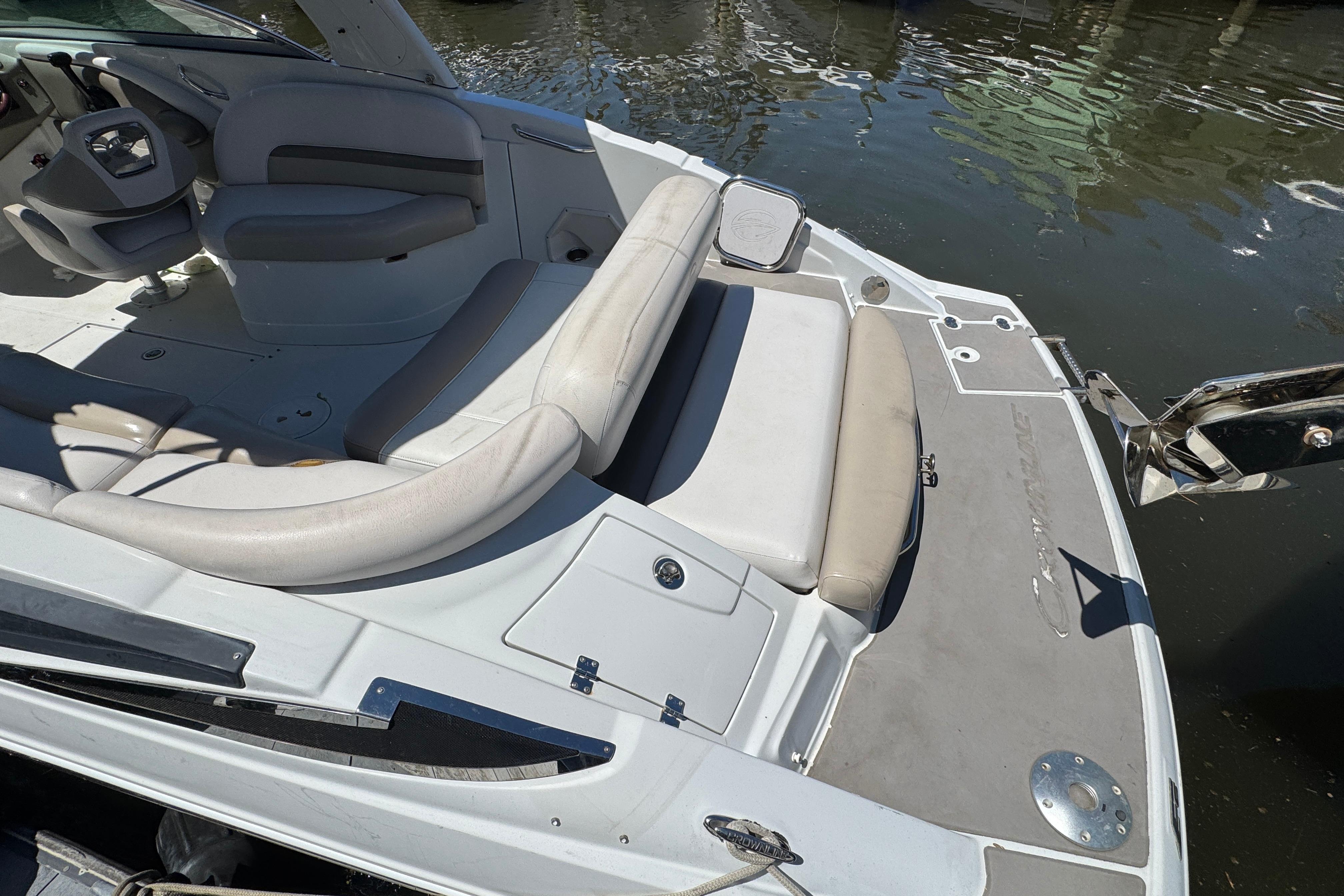 2013 Crownline Eclipse E6 XS boat interior with seating and water view.