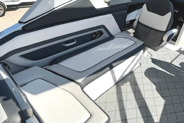 Interior of 2021 Yamaha Boats 275SD, featuring sleek seating and modern design elements.