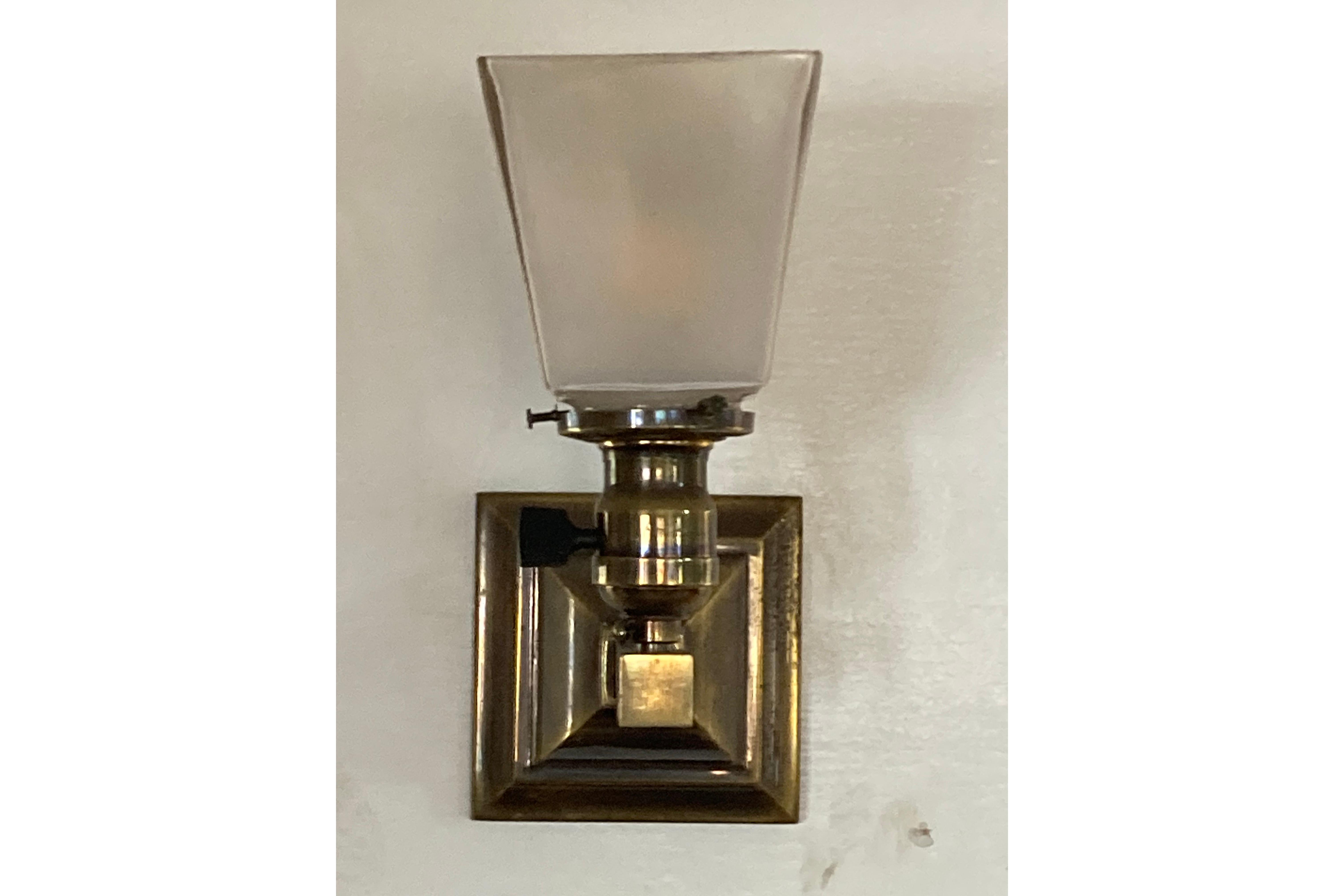 Vintage 1942 Grenfell 42 Custom wall sconce with frosted glass shade and brass finish.