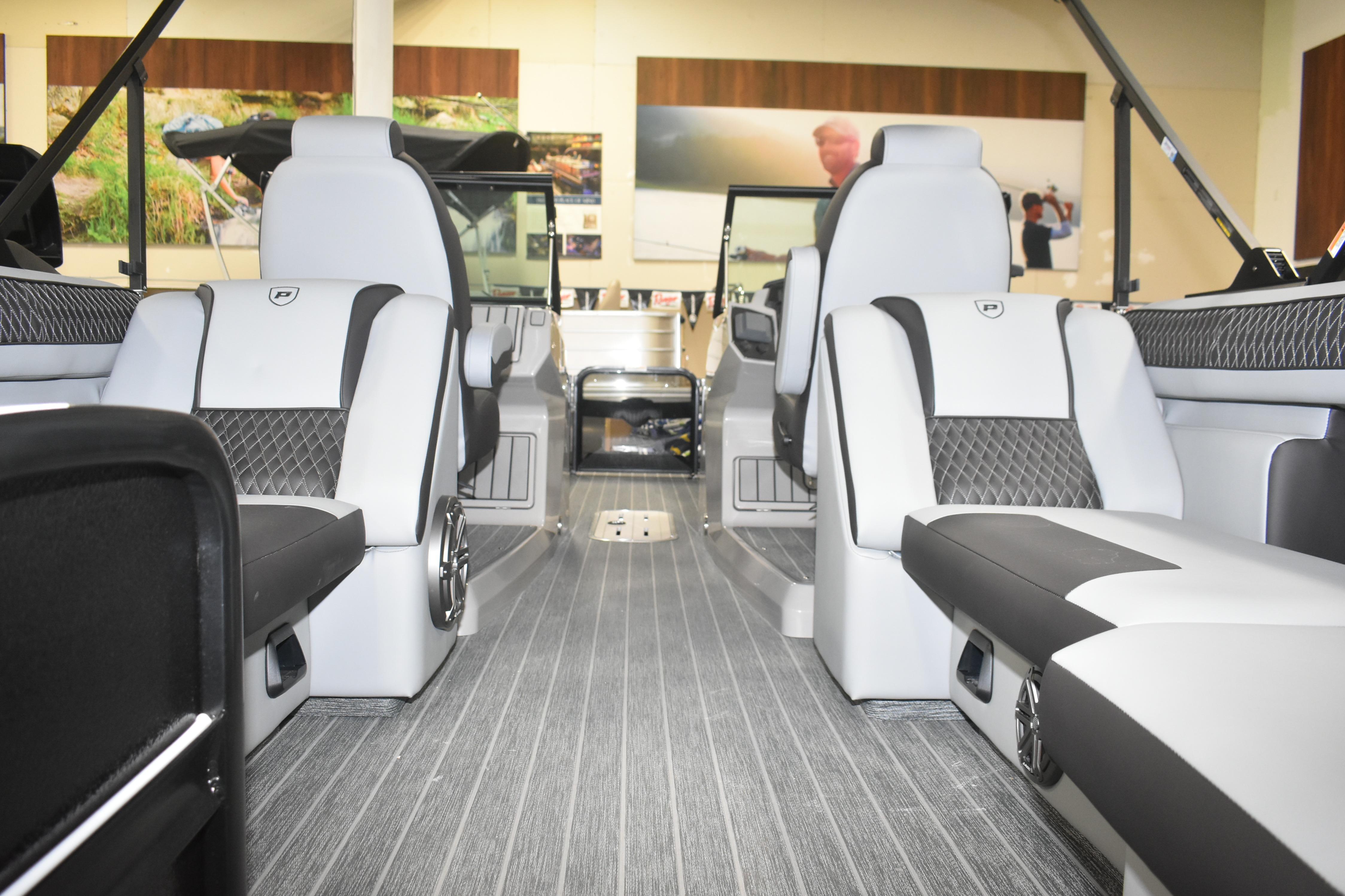Interior of 2026 Premier 250 Solaris Sport boat with luxurious seating and modern design.