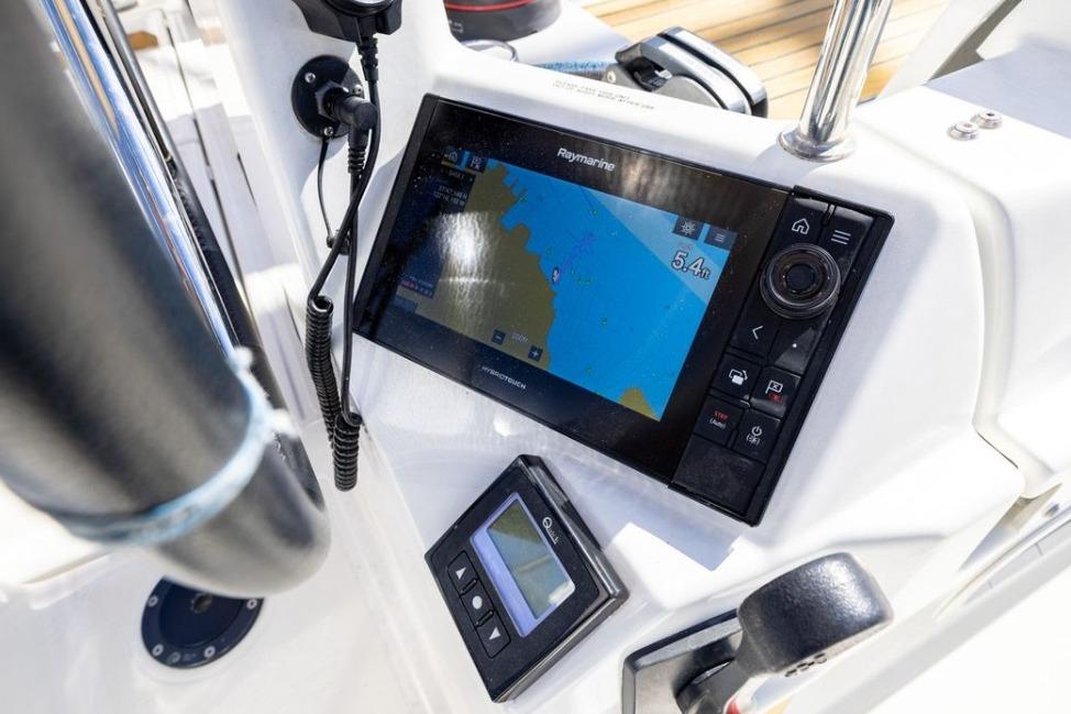 Navigation system on 2018 Jeanneau Sun Odyssey 440 sailboat, featuring Raymarine display.