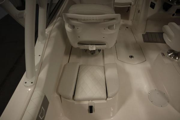 2025 Sea Fox 228 Traveler boat interior with white seating and sleek design.