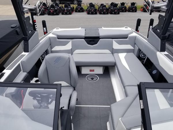 2023 ATX Surf Boats 20 Type-S interior with gray seating and modern design.