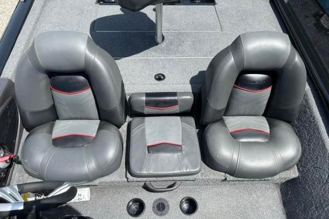 2023 Tracker Pro Team 190 TX Tournament Edition boat seats, gray with red accents.