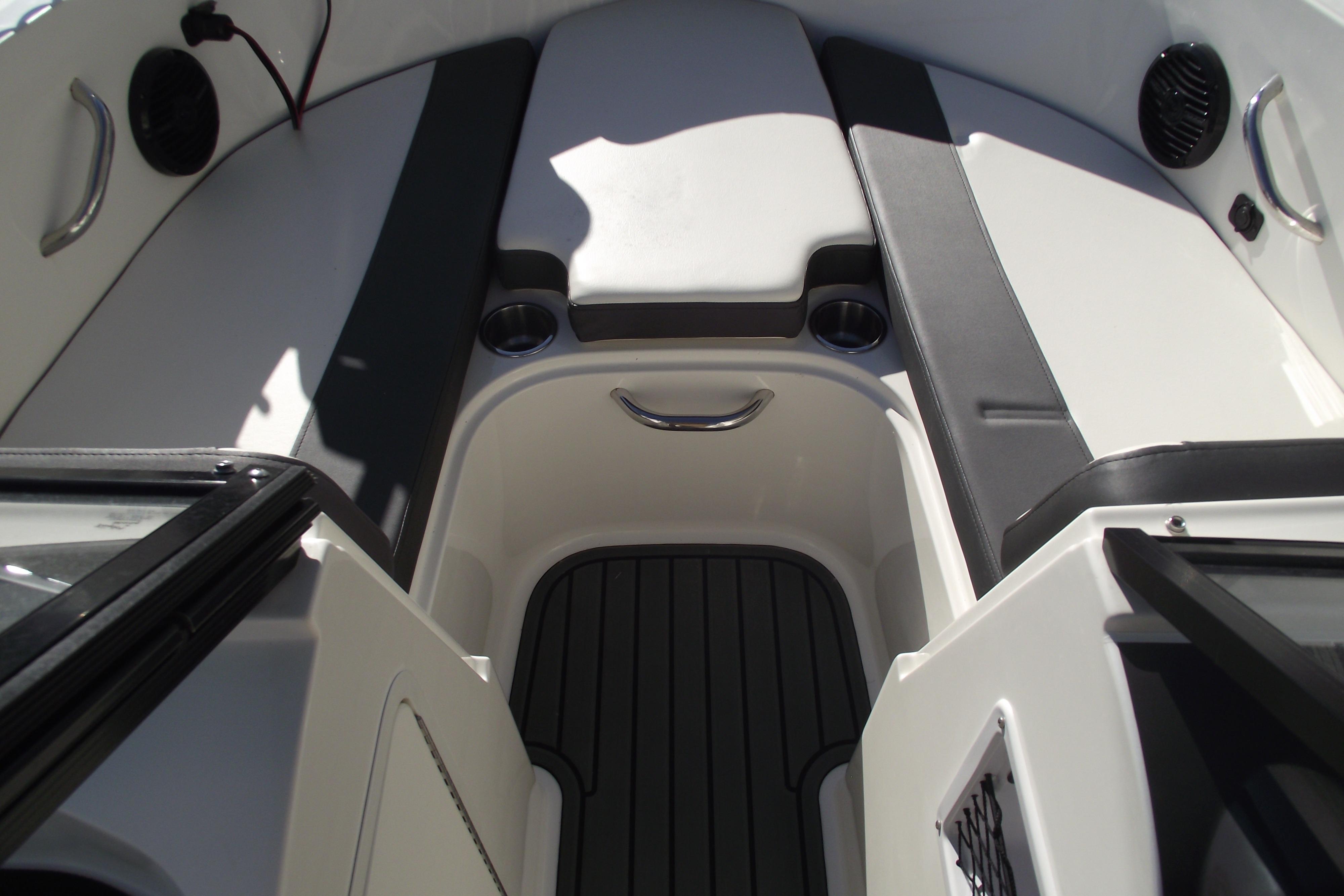 2022 Bayliner VR4 Bowrider OB interior with seating and cup holders.