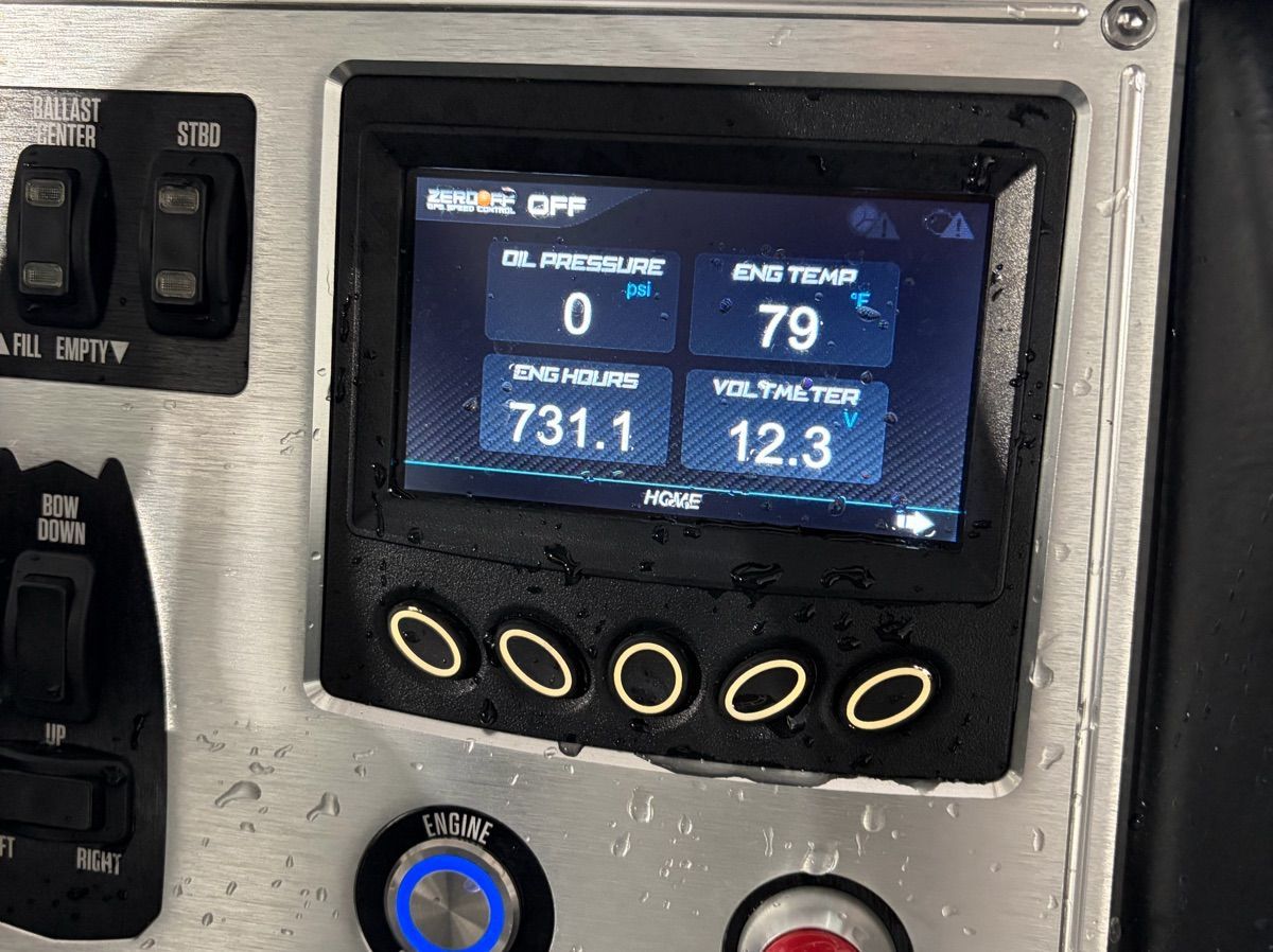The dashboard of a 2017 MasterCraft NXT22 displays engine information.