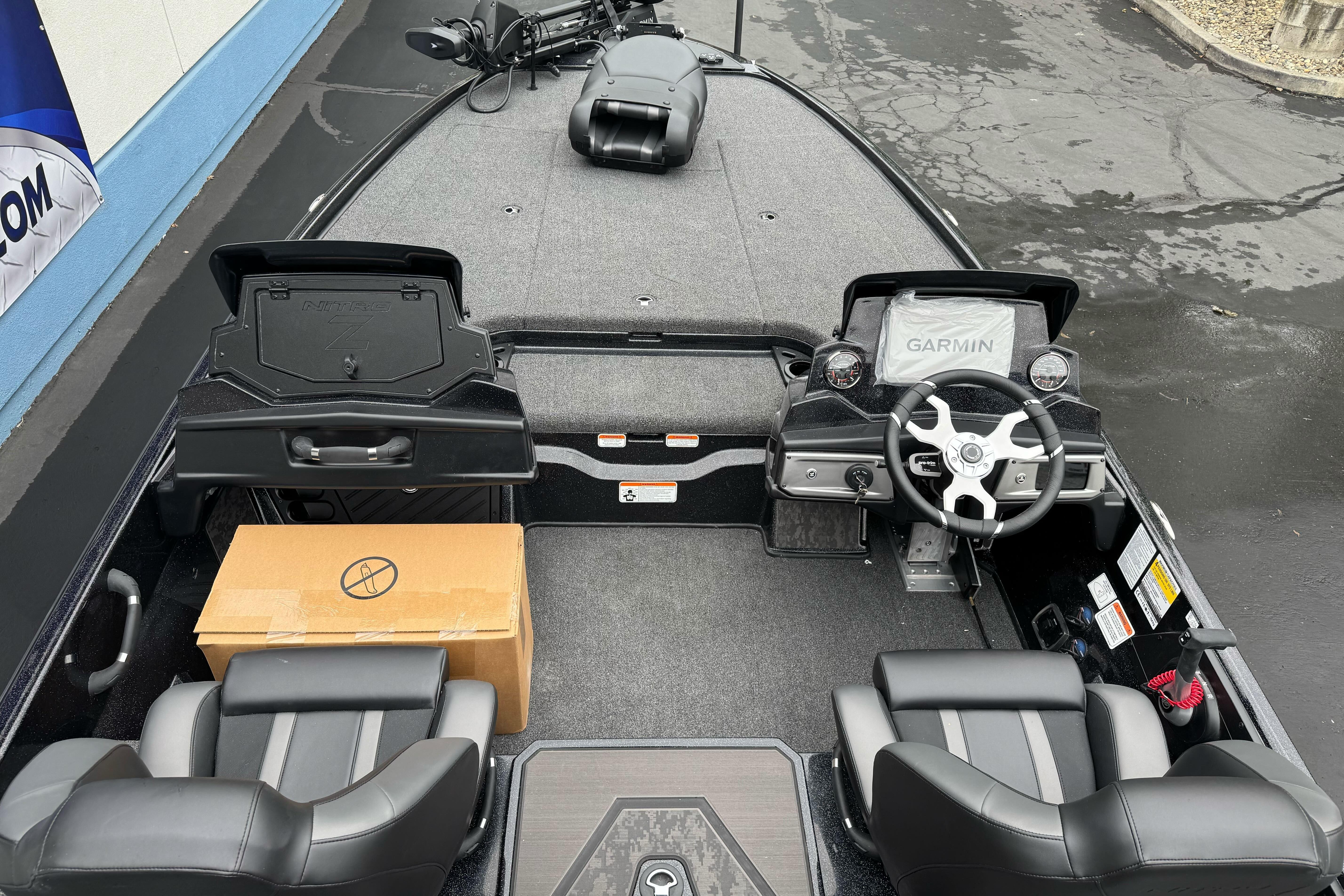Interior of 2026 Nitro Z20 XL Pro boat with Garmin navigation system.