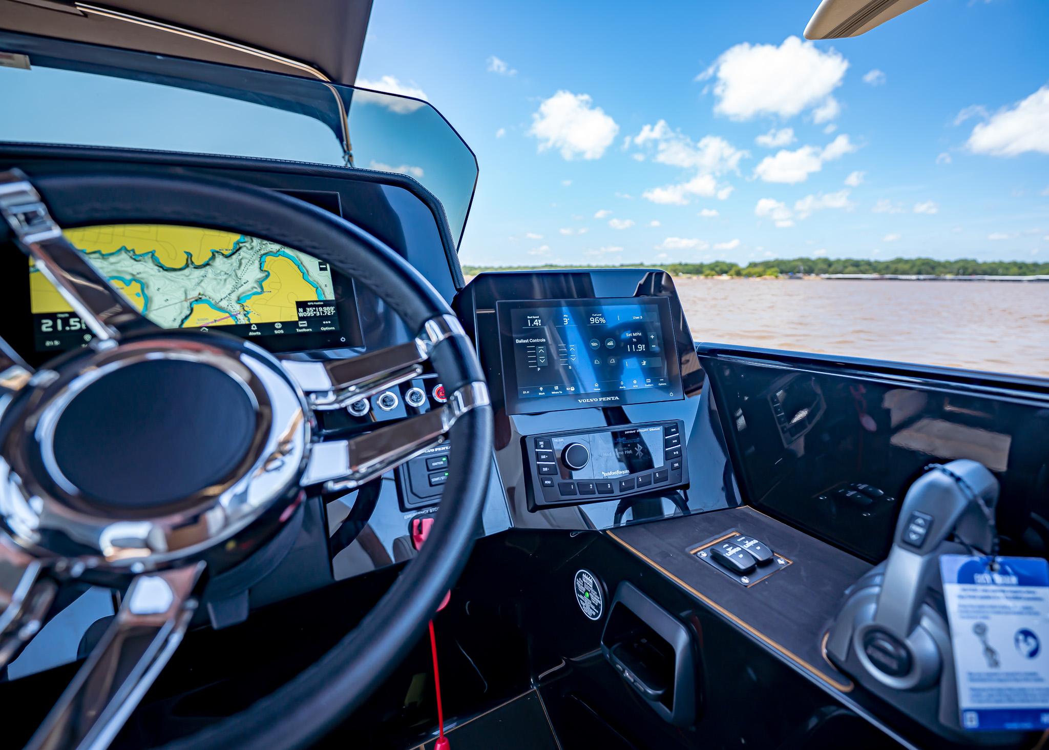 Interior of 2025 Paradigm 236 boat with advanced navigation and control systems.