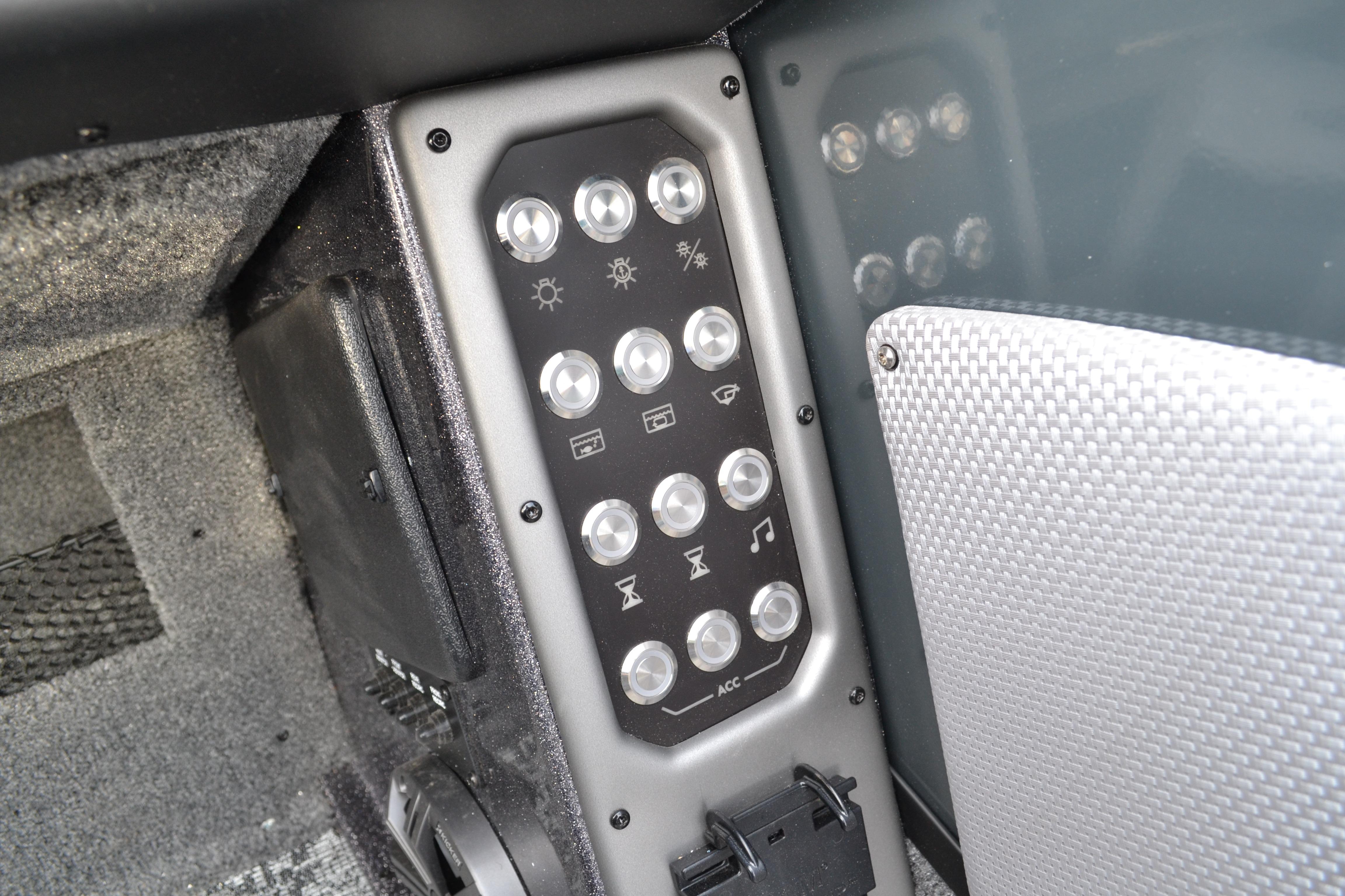 Control panel of 2026 Ranger VX1888 WT boat with various function buttons.