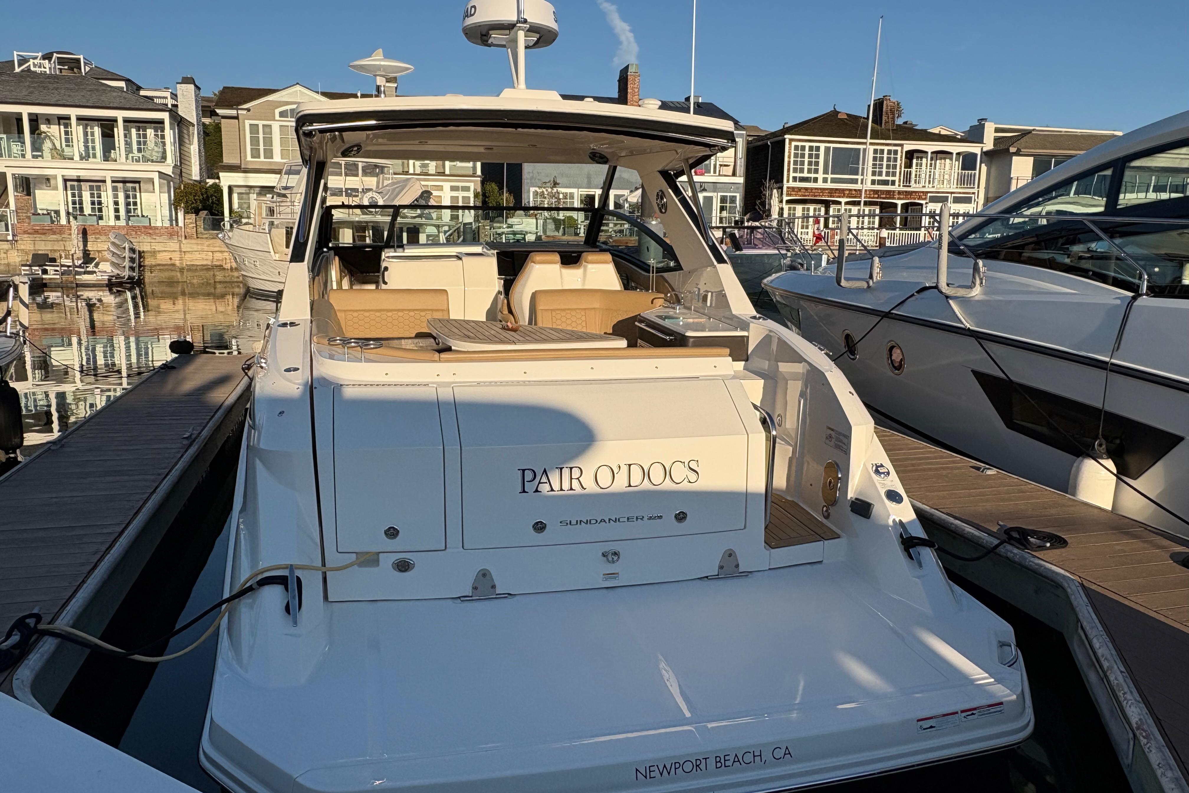 2022 Sea Ray Sundancer 320 yacht docked at Newport Beach marina.