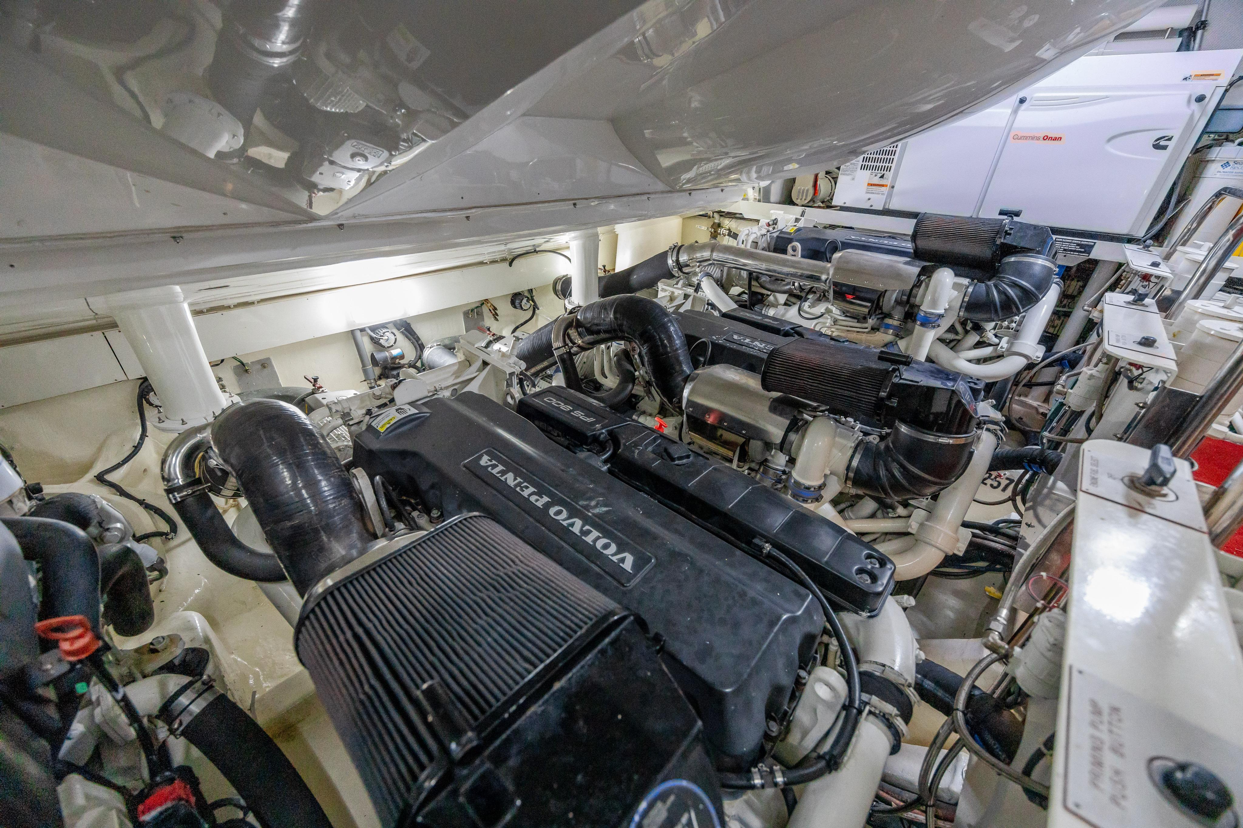 Engine room of 2010 Lazzara LSX 92 yacht with Volvo Penta engines.