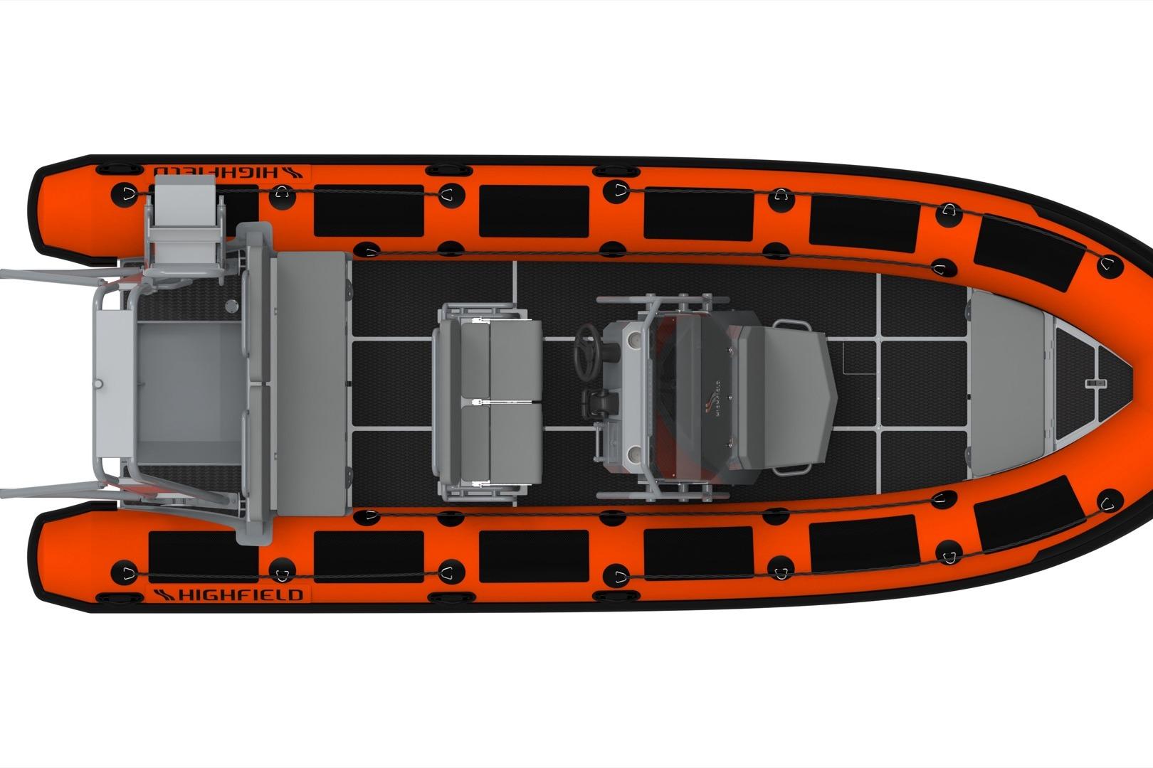 Aerial view of Highfield Patrol 660 boat, model year 2026.