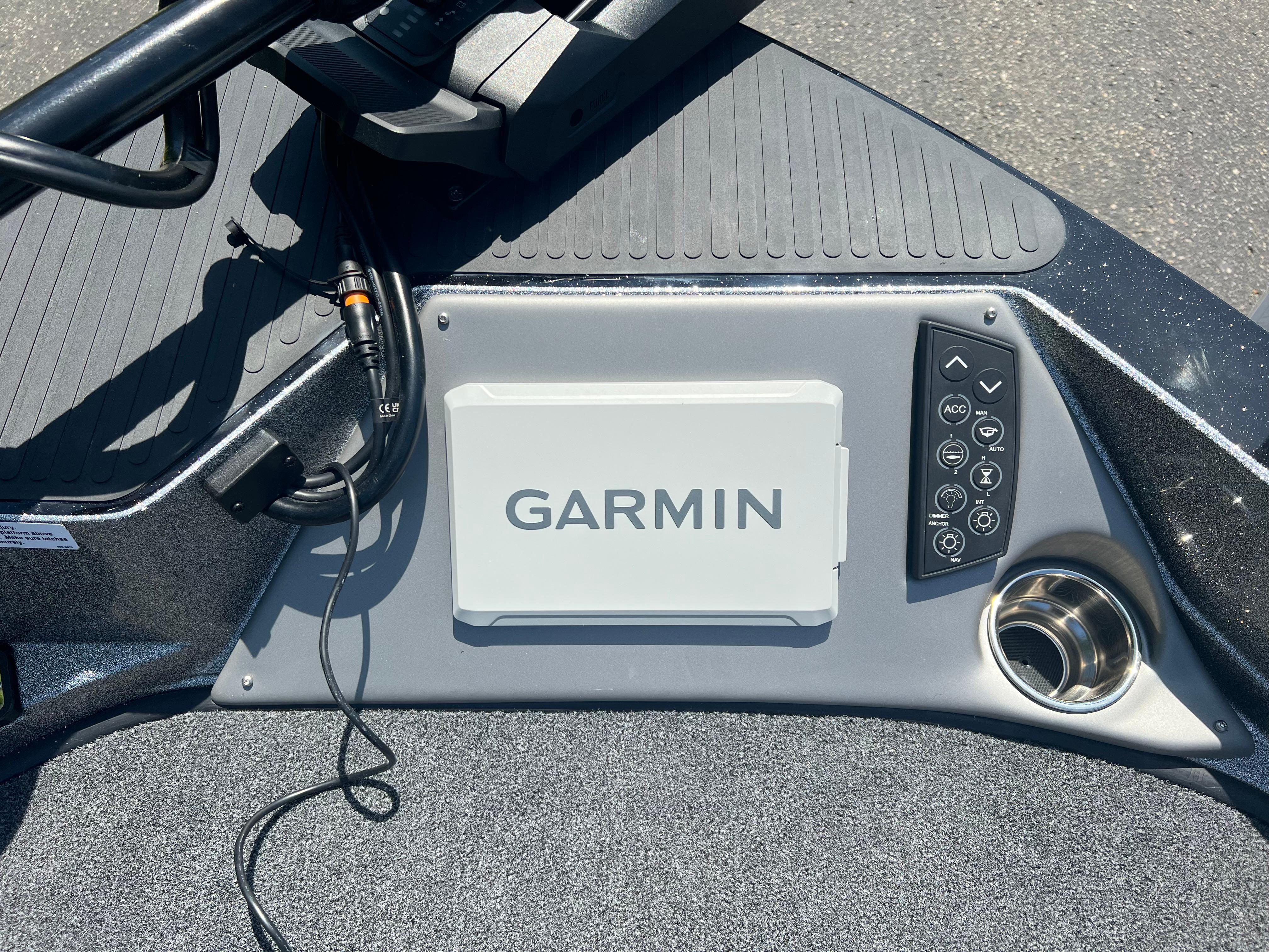 Garmin device on 2025 Ranger 621FS Cup Equipped boat dashboard with control panel.