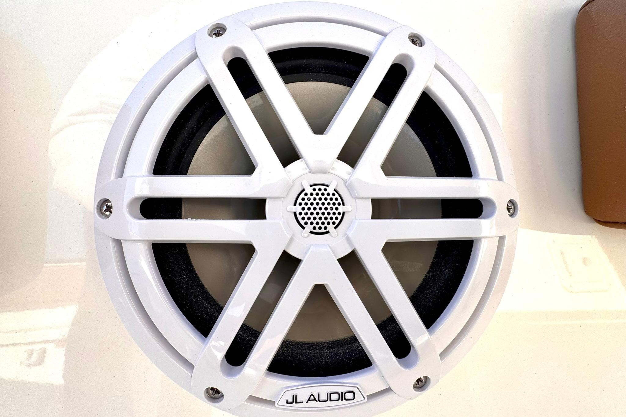 White JL Audio speaker on 2026 Key West 239 FSR boat.
