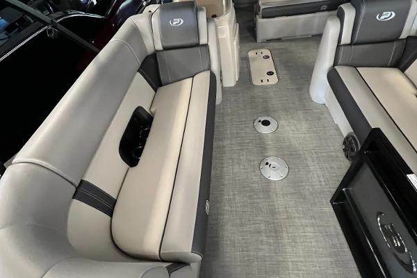 2024 Princecraft Quorum 23 RL interior with gray seating and modern design.