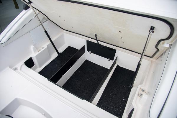 Manufacturer Provided Image: 2020 Regal LX4 boat storage compartment with open lid.