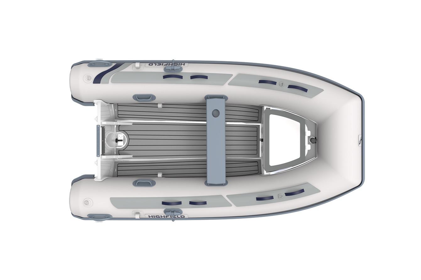 Aerial view of Highfield Classic 310 boat, model year 2026.