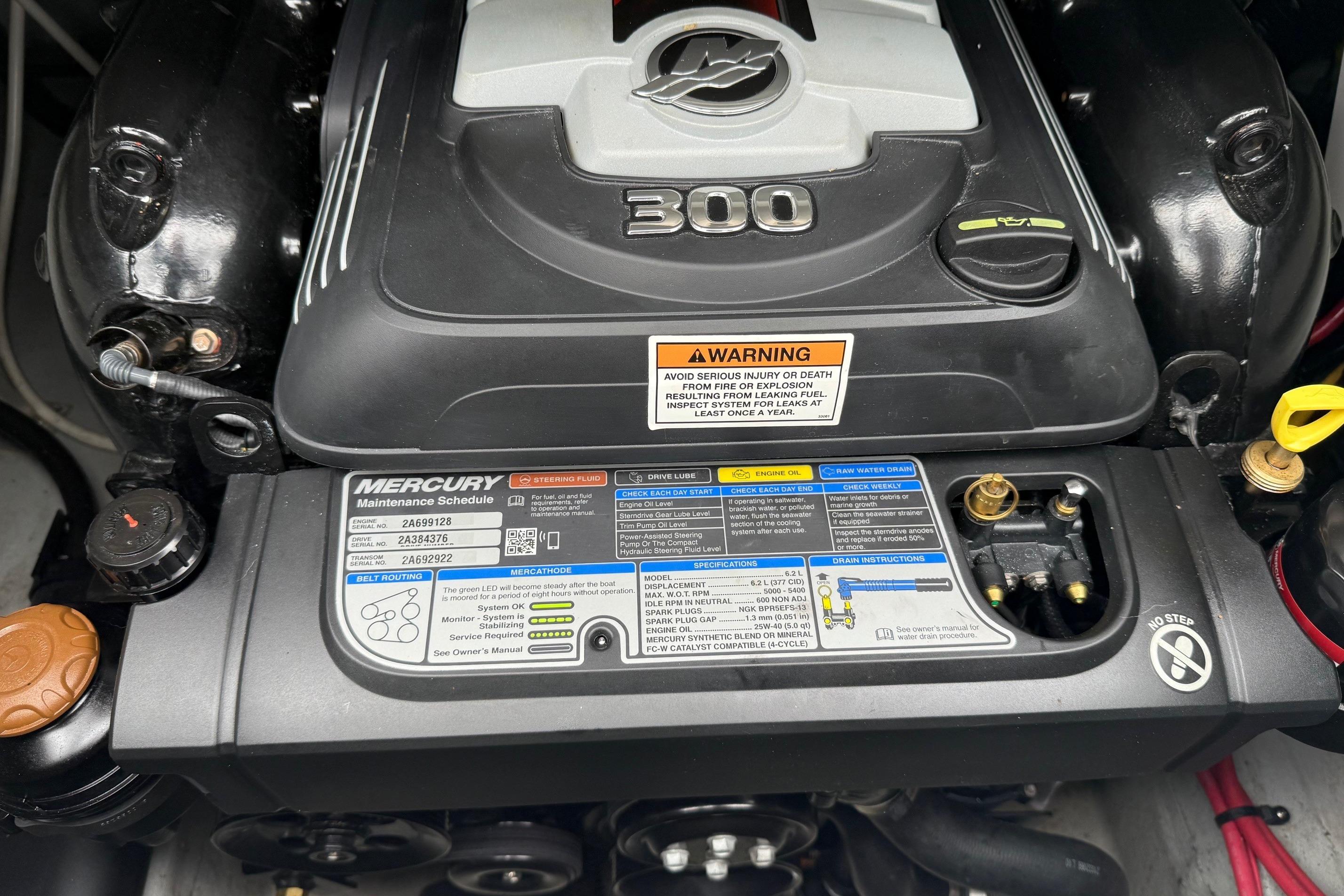 2022 Crownline 255 SS engine, Mercury 300, maintenance schedule visible.