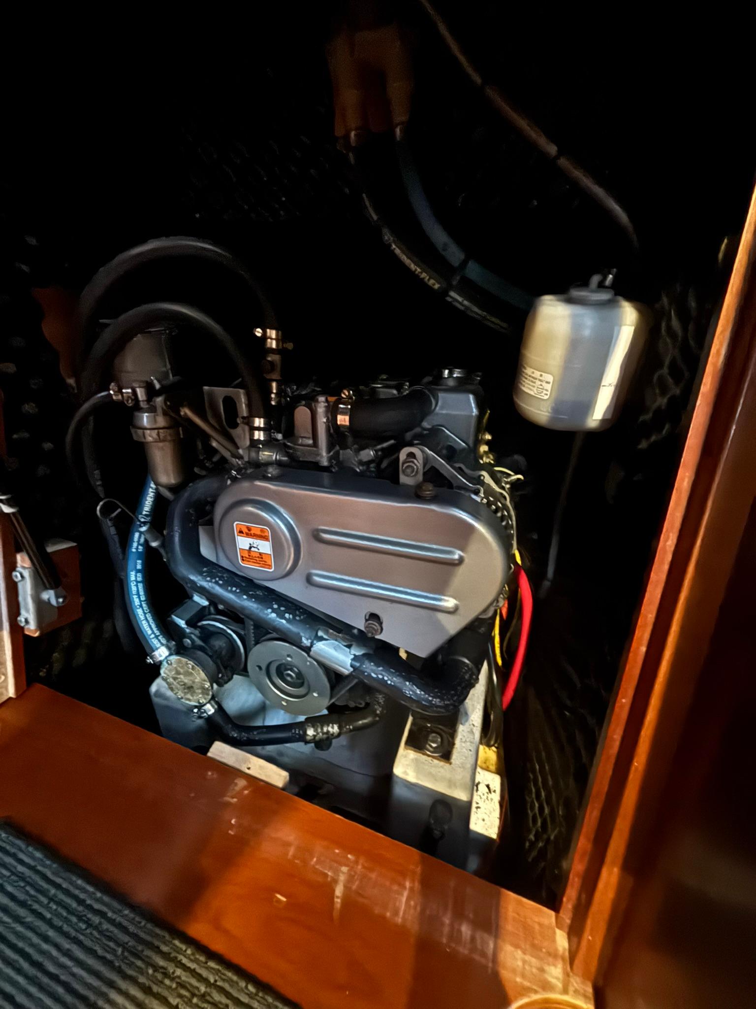 Engine compartment of a 2006 Beneteau 343 Sloop sailboat.