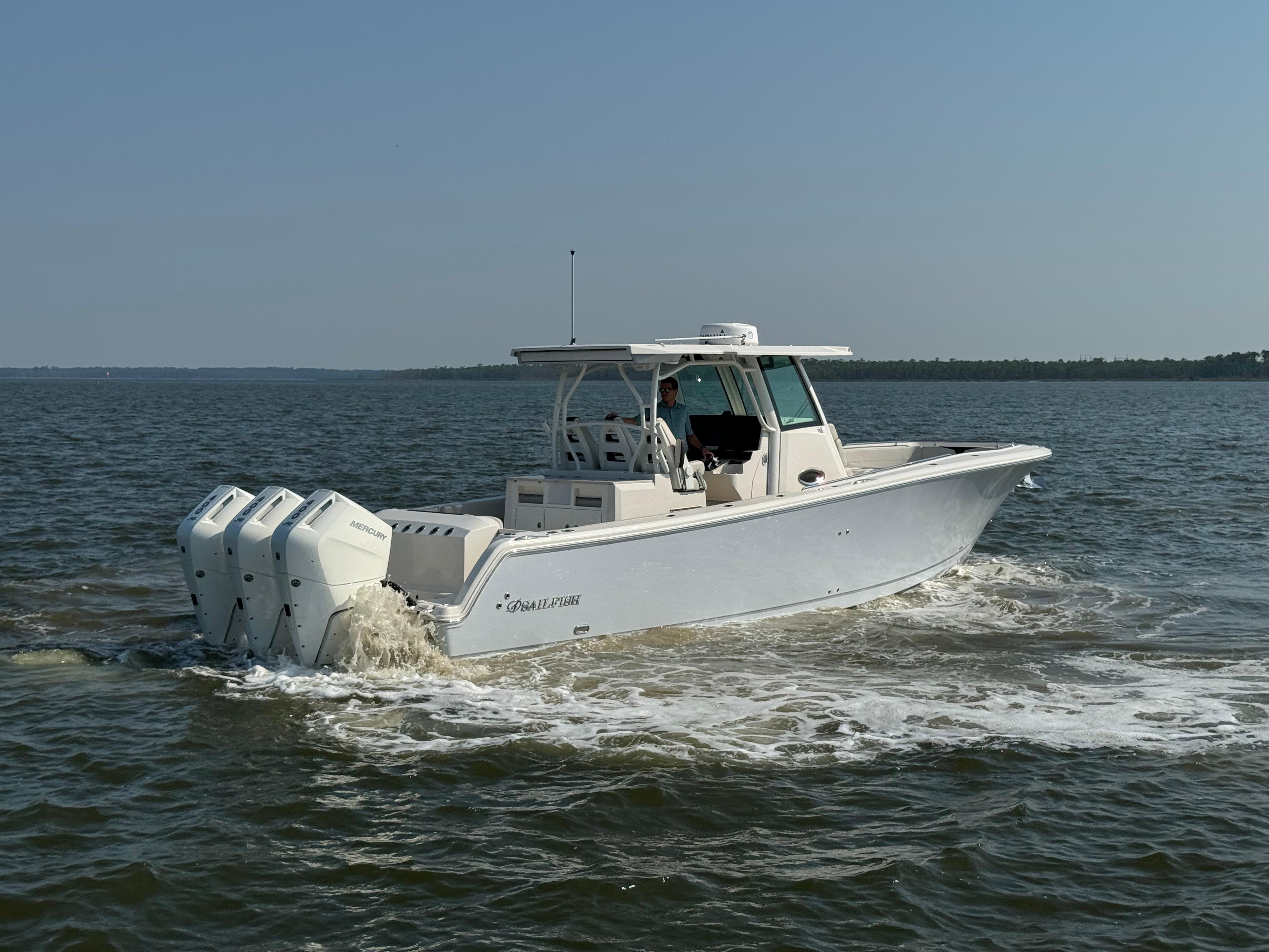 2024 Sailfish 360 CC boat cruising on open water.