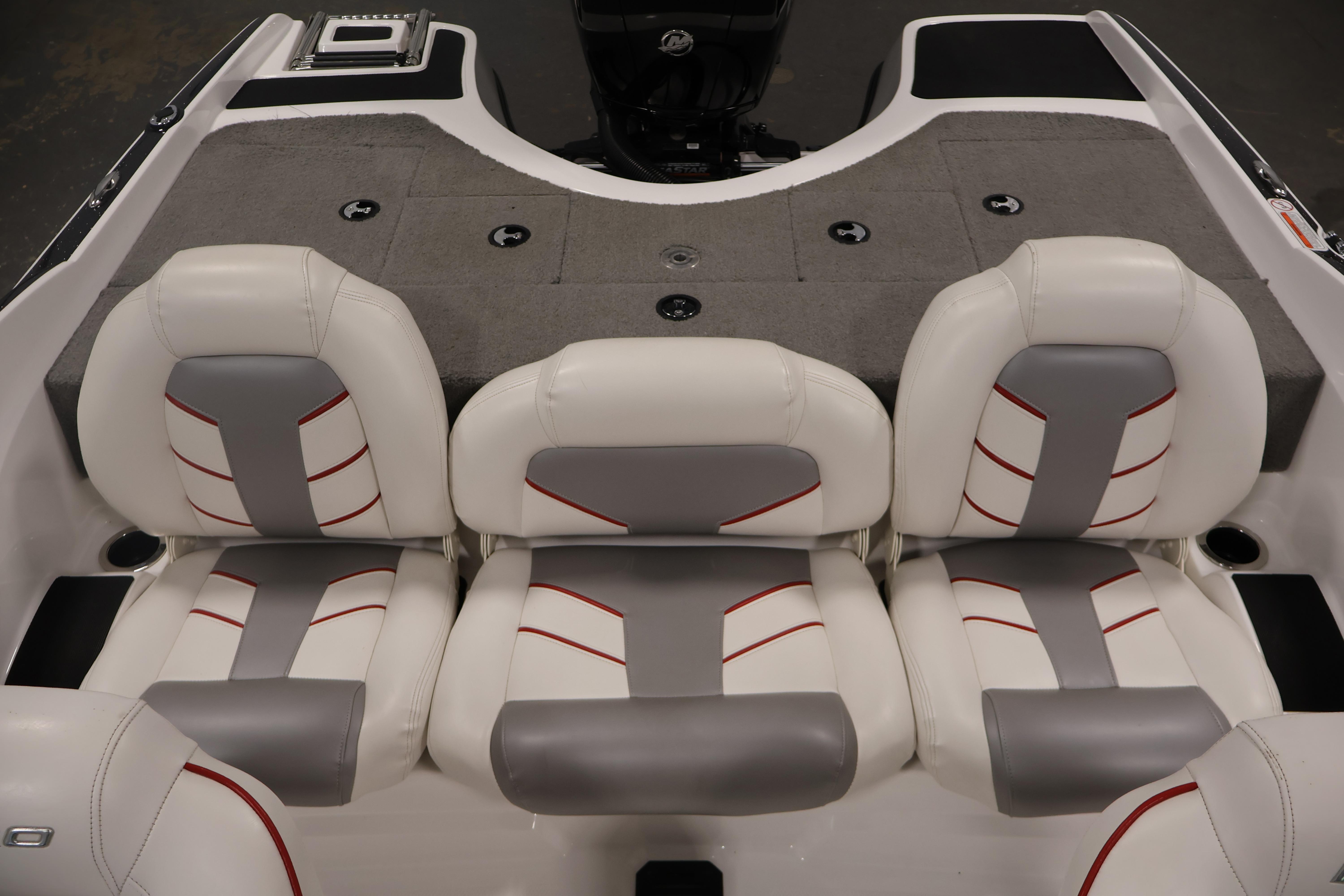 2019 Nitro Z19 Sport boat interior with white and gray seating.