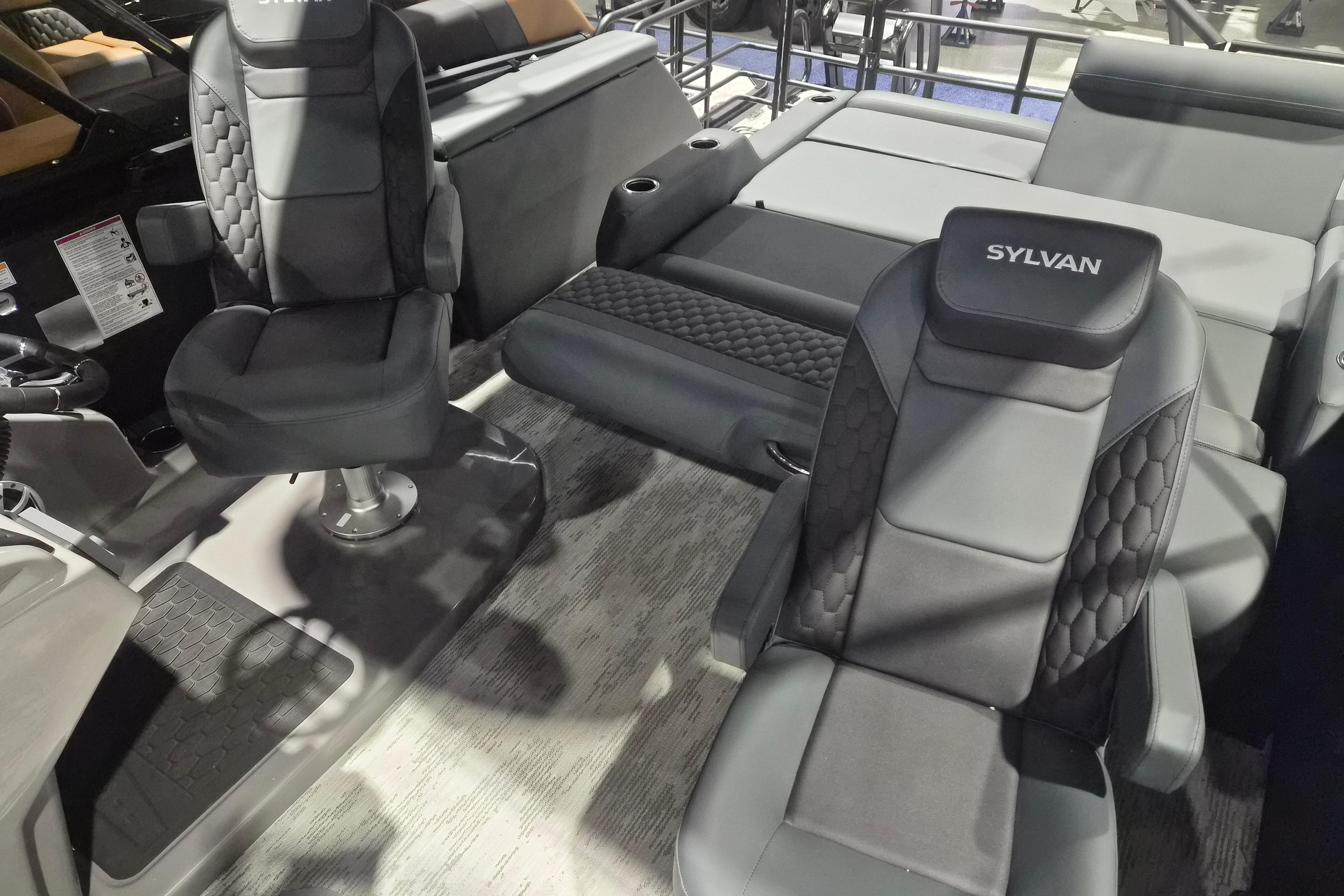 Luxurious interior of 2026 Sylvan L3 ULZ boat with plush seating and modern design.