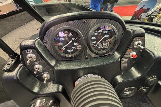 Dashboard of 2026 Crestliner 1850 Kodiak WT boat with speedometer and RPM gauges.