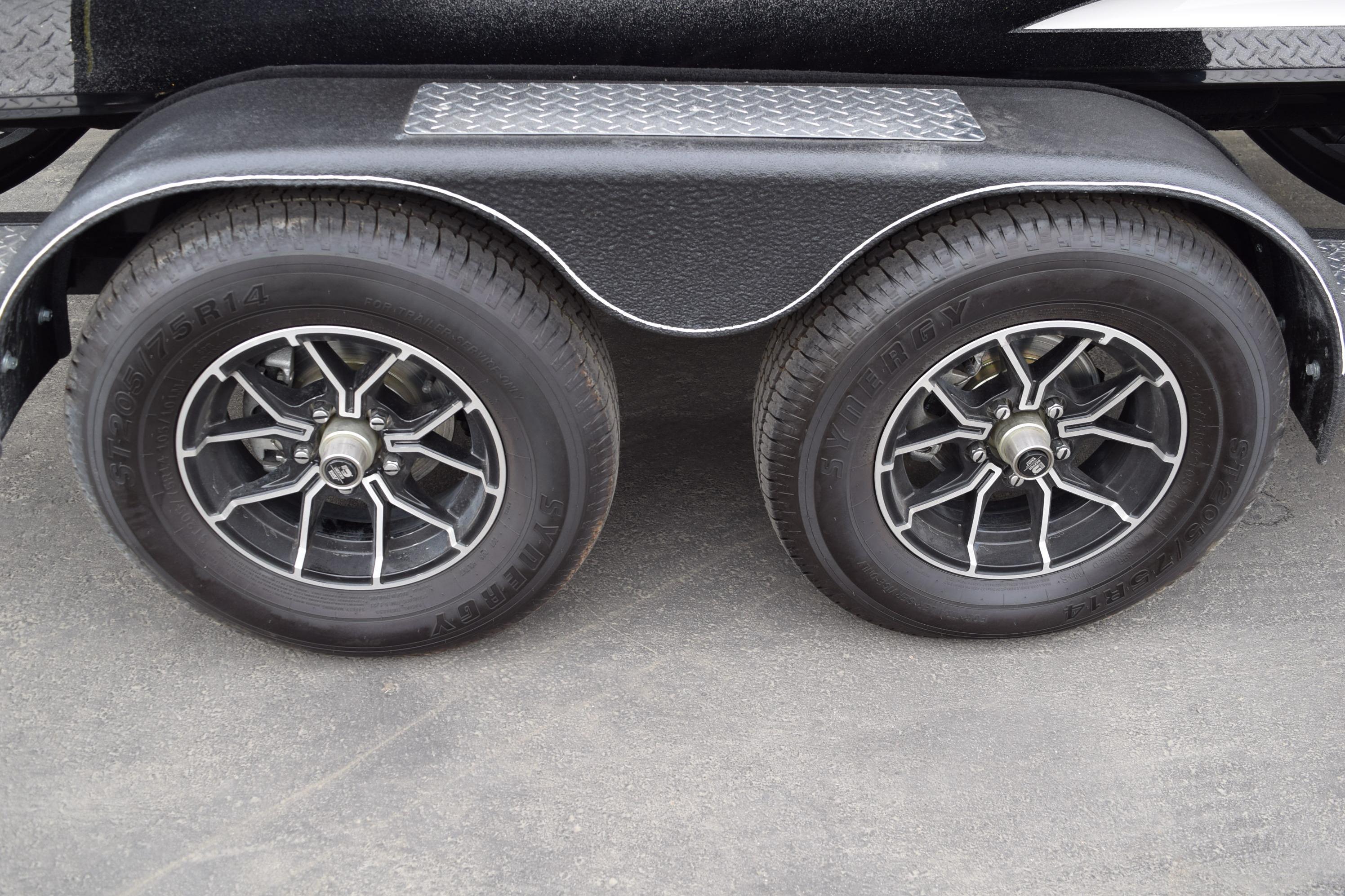 Dual wheels on a 2027 Cayams CX 20 PRo trailer with stylish rims.