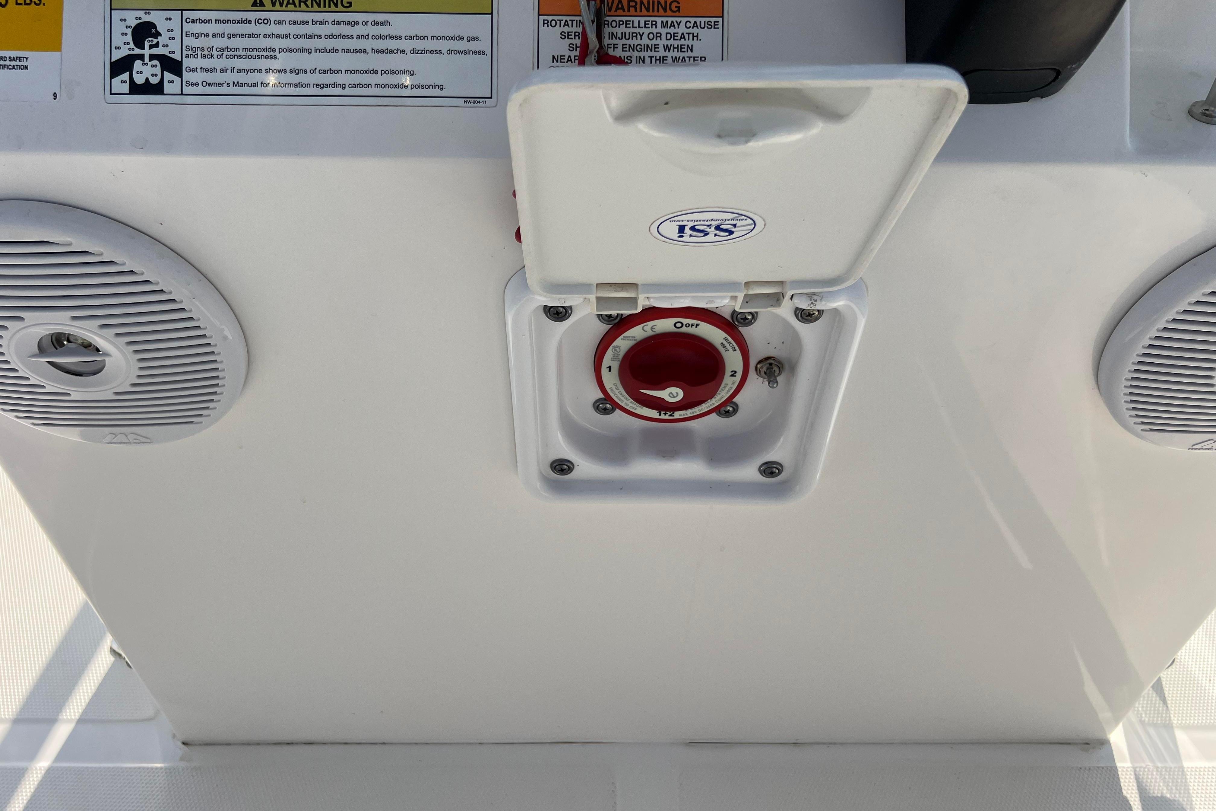 Battery switch panel on a 2012 Sea Fox 206 Center Console boat.